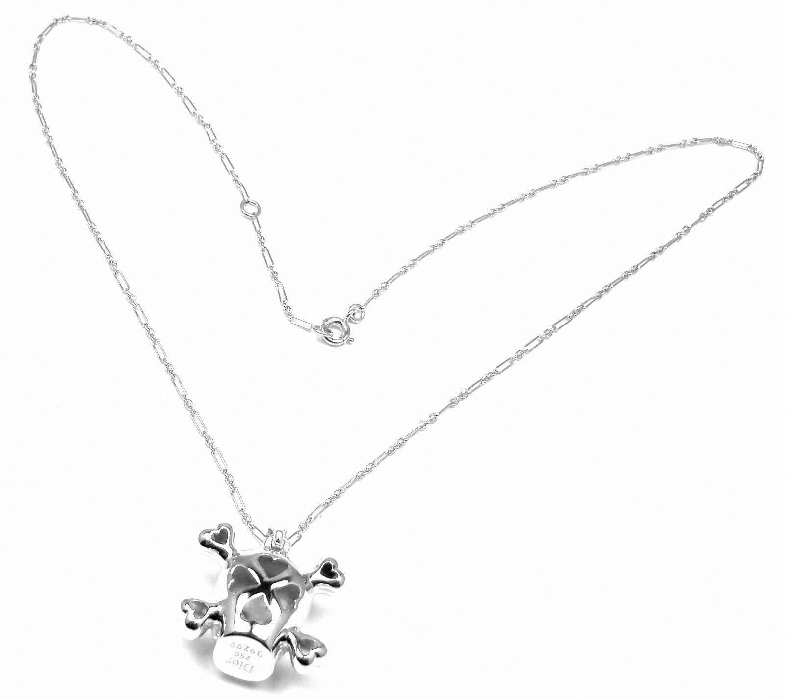 Women's or Men's Christian Dior Tete de Mort Skull Diamond White Gold Pendant Necklace