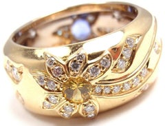 Chanel Comete Diamond Blue and Yellow Sapphire Two-Tone Gold Wide Band Ring