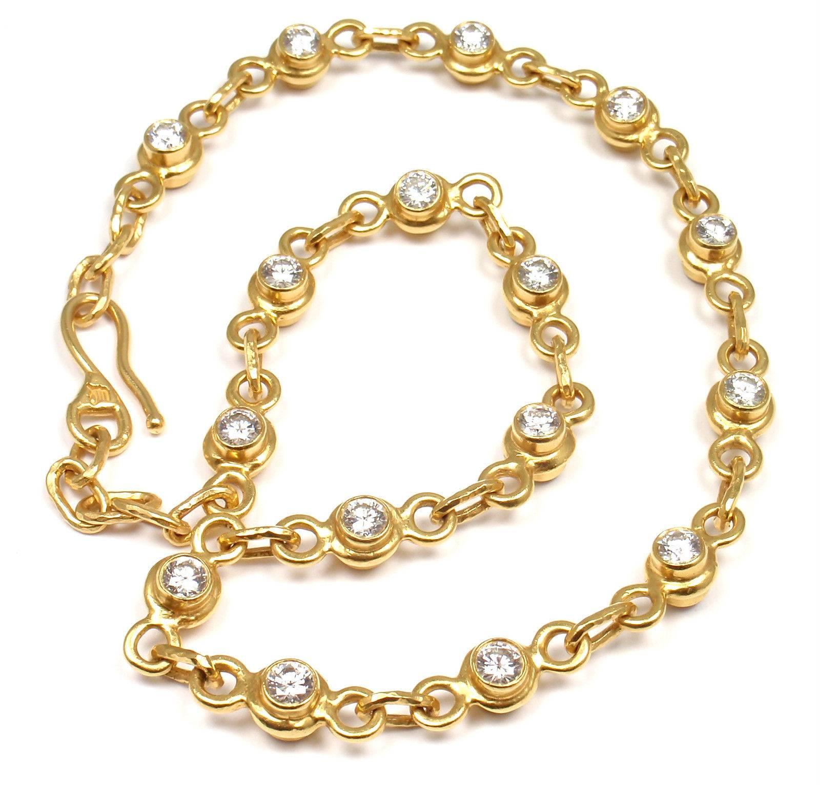 22k Yellow Gold Diamond And Yellow Sapphire Link Necklace by Jean Mahie. 
With 16 round brilliant cut diamonds VS1 clarity, E color total weight approx. 8ct
16 round yellow sapphire stones total weight approx. 8ct

Details: 
Length: 18