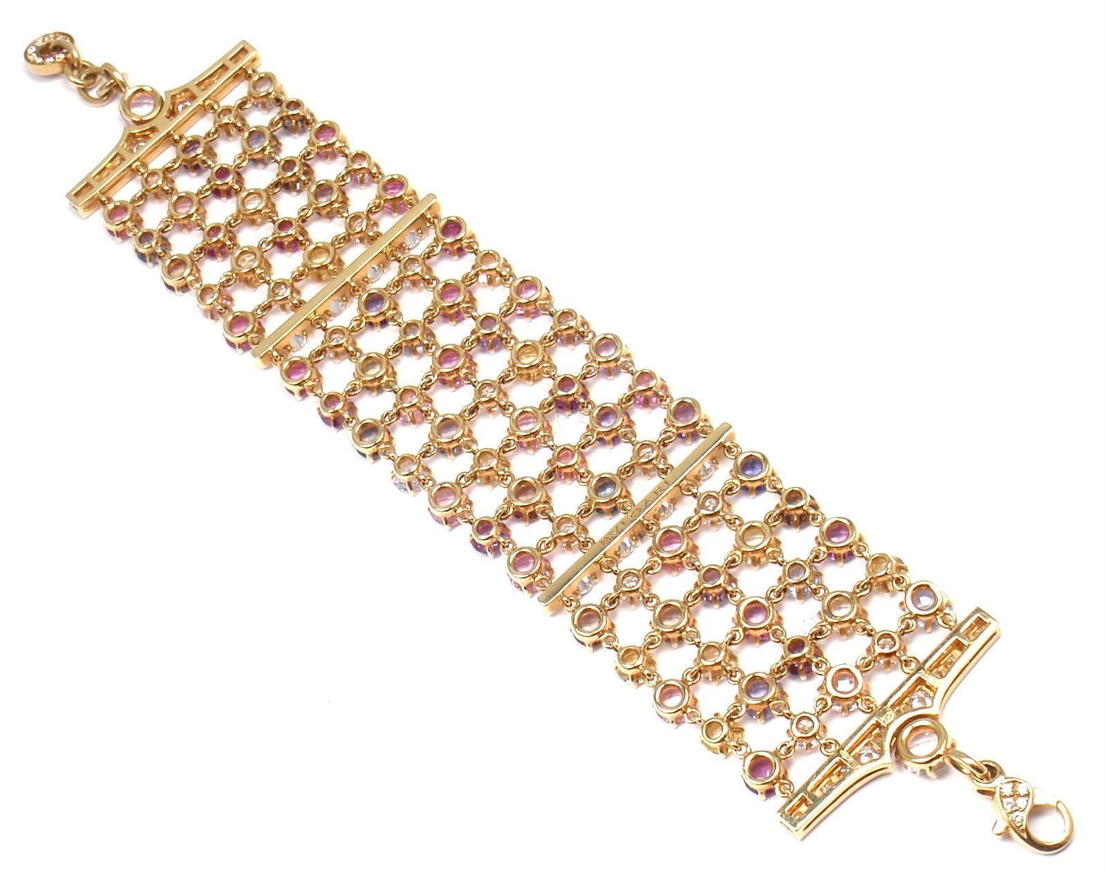 Women's or Men's Bulgari Diamond and Fancy Color Sapphire Yellow Gold Link Bracelet