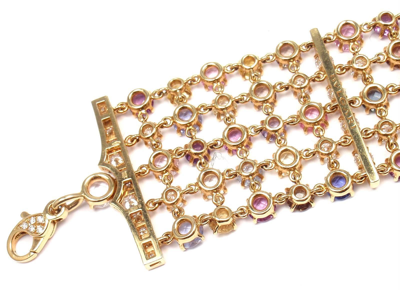 Bulgari Diamond and Fancy Color Sapphire Yellow Gold Link Bracelet 1