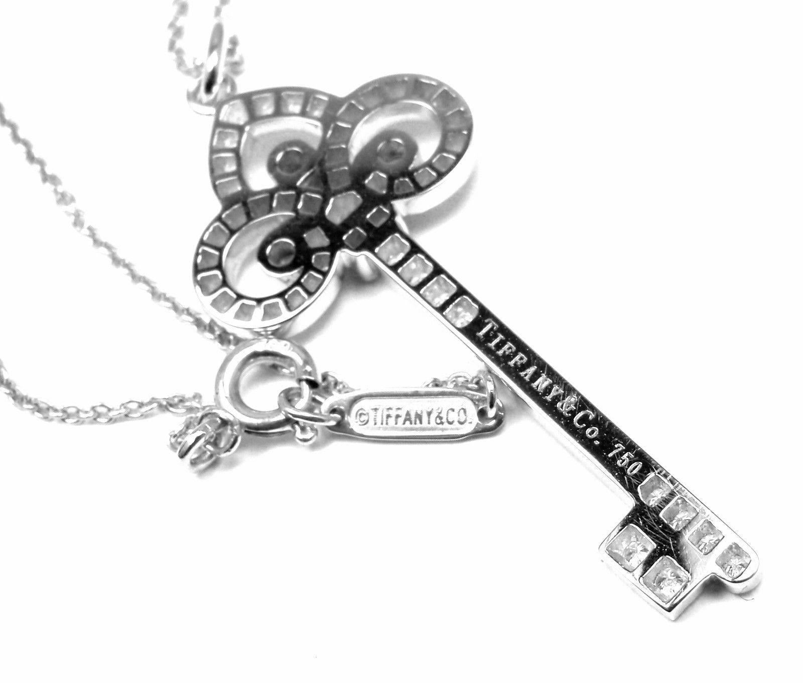 Women's or Men's Tiffany & Co. Fleur-de-Lis Key Diamond White Gold Pendant Necklace