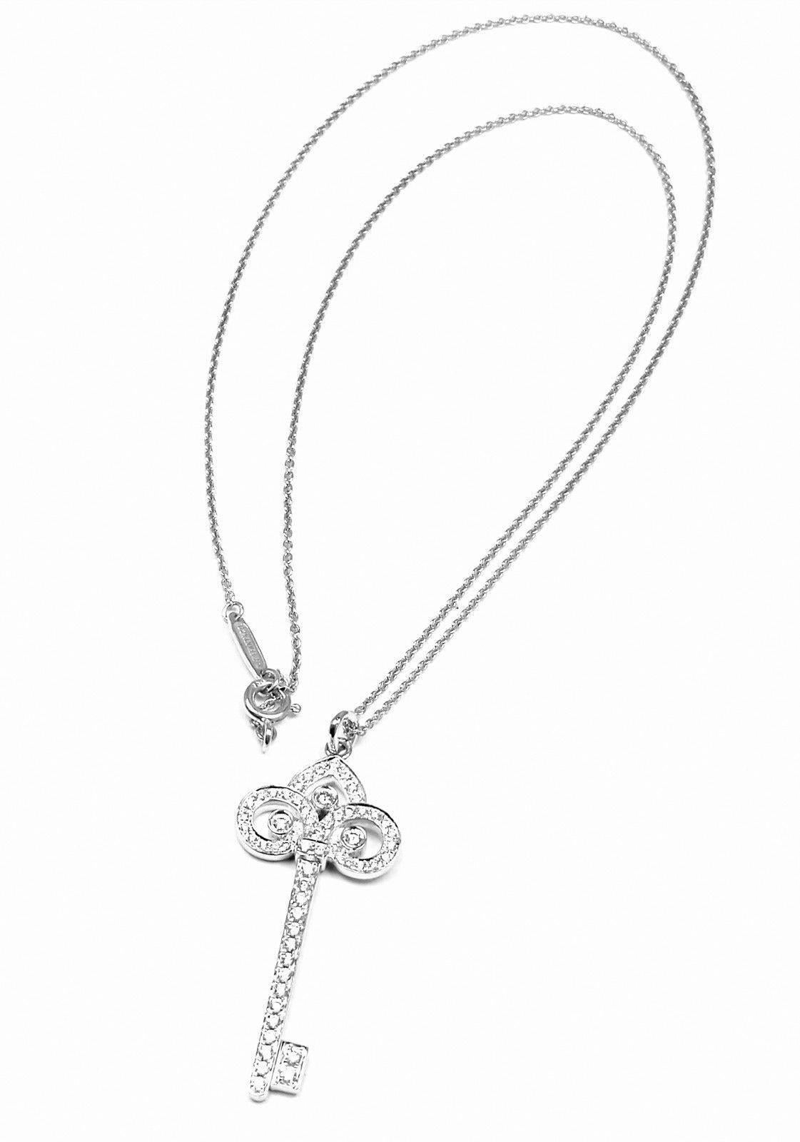 Tiffany & Co. Fleur-de-Lis Key Diamond White Gold Pendant Necklace 1