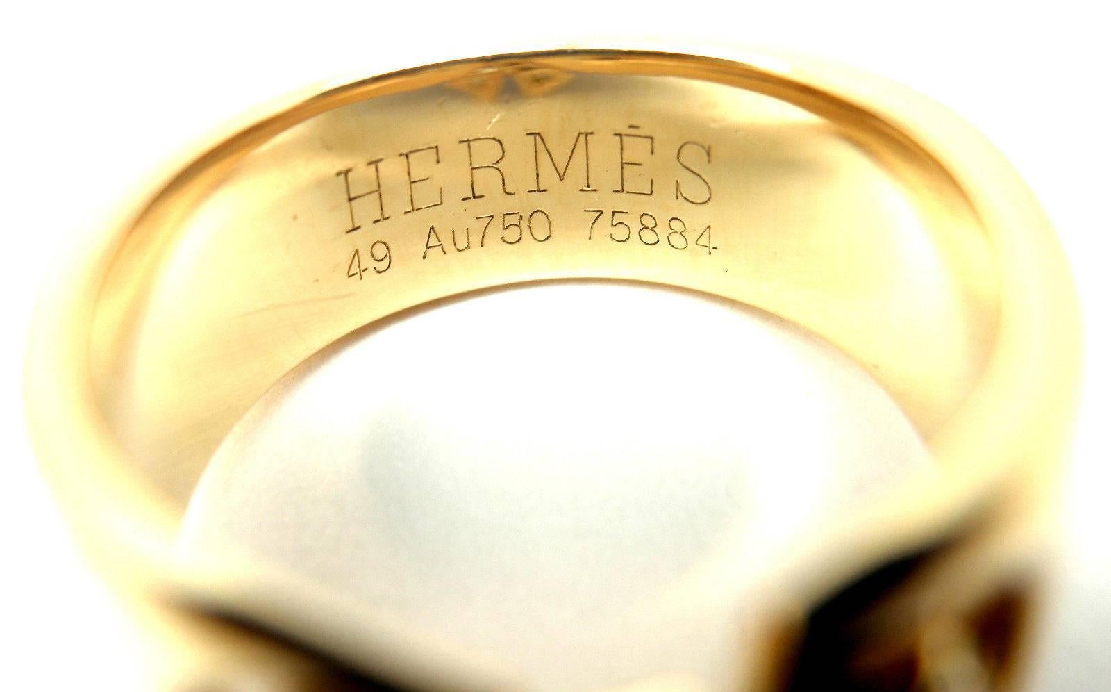 Women's or Men's Hermes Diamond Bow Yellow Gold Band Ring