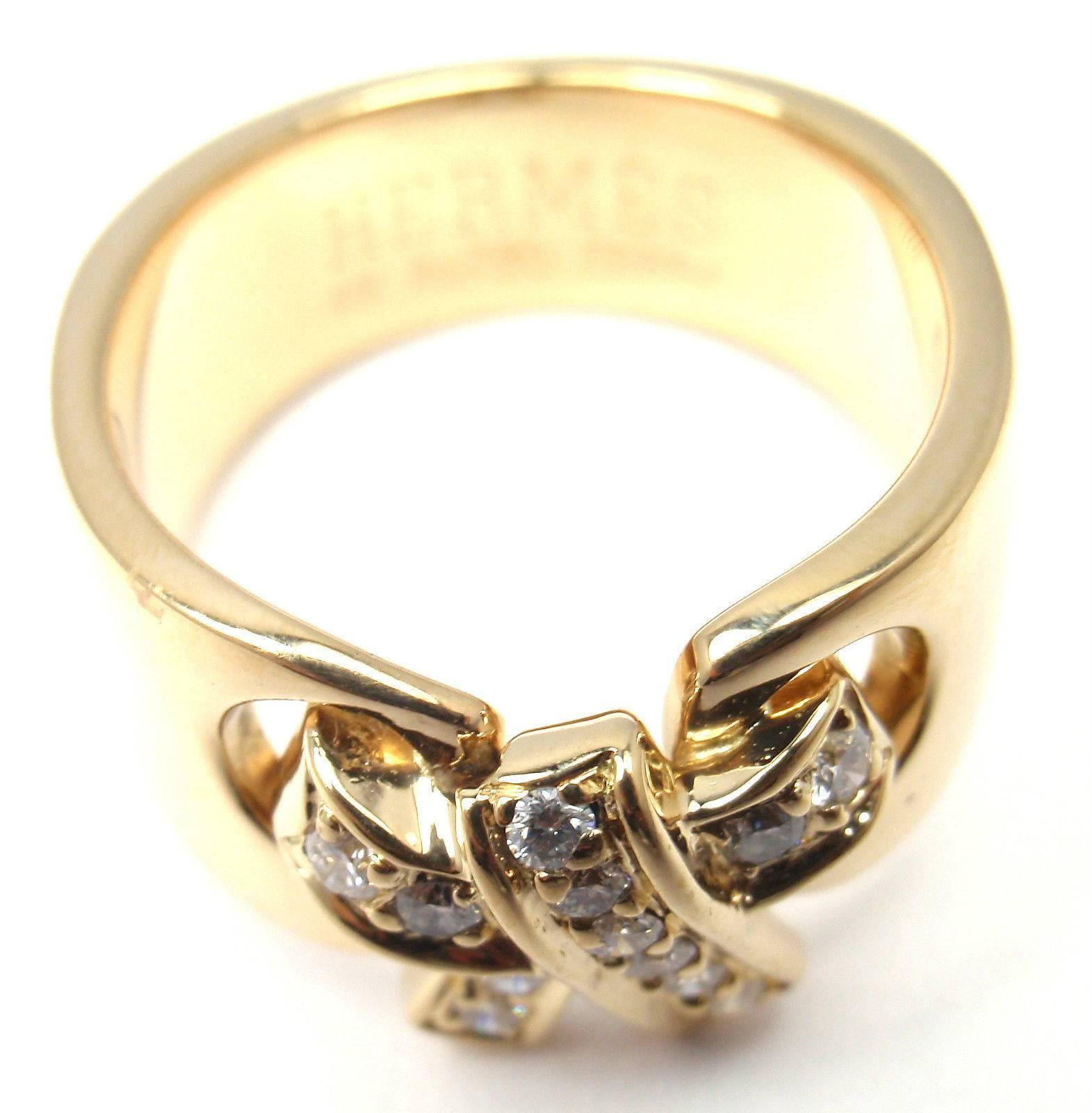 Hermes Diamond Bow Yellow Gold Band Ring 5