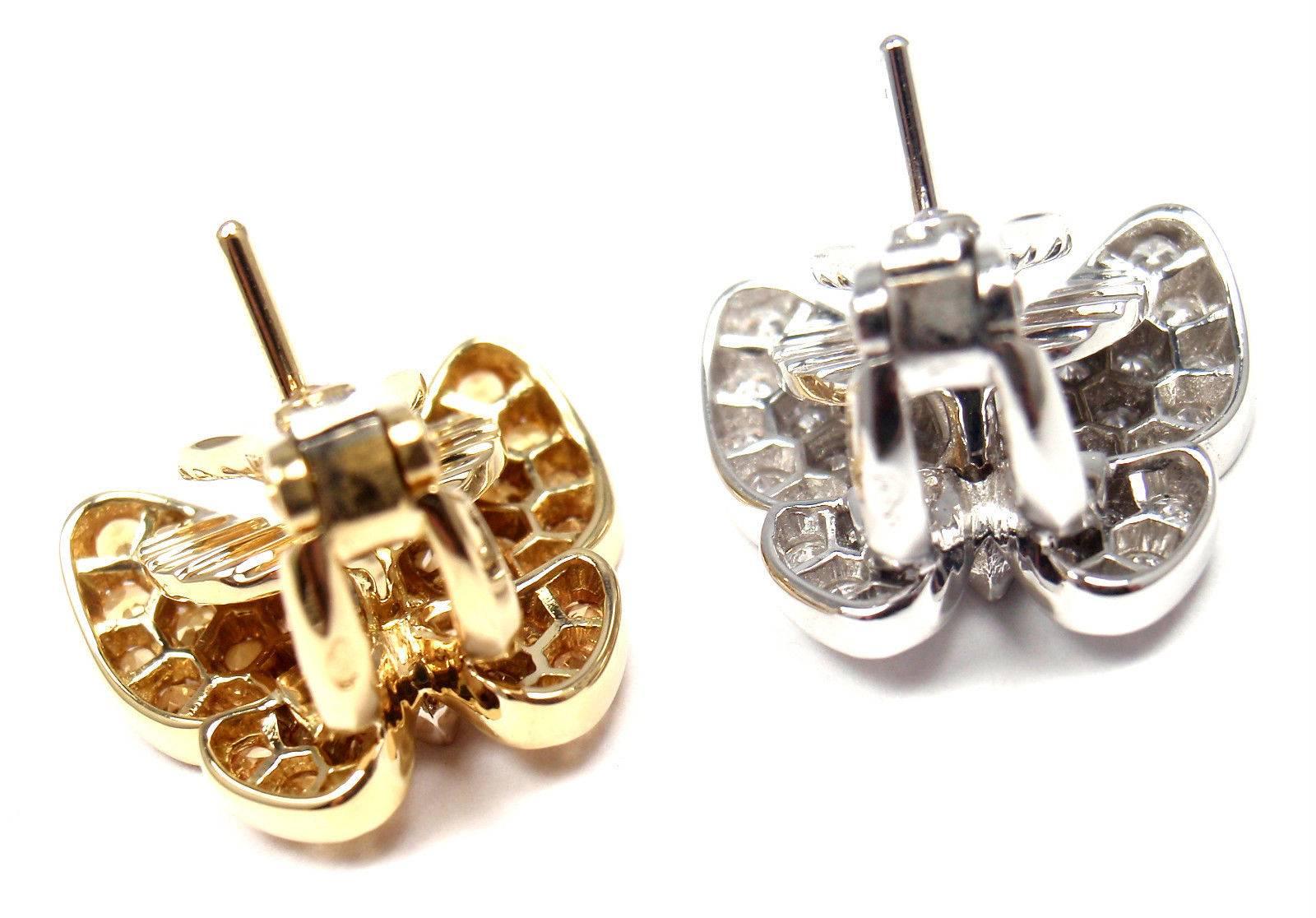 18k Yellow And White Gold Two Butterfly Diamond And Yellow Sapphire  Earringsby Van Cleef & Arpels.
With 36 round brilliant cut diamonds VVS1 clarity, E color total weight approx. .99ct And 34 round sapphires .88ct
These earrings are for pierced