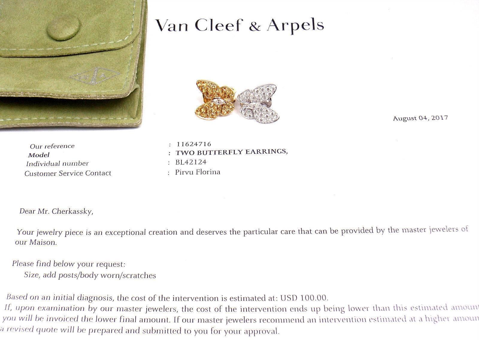 Van Cleef & Arpels Two Butterfly Diamond Yellow Sapphire Gold Earrings 5