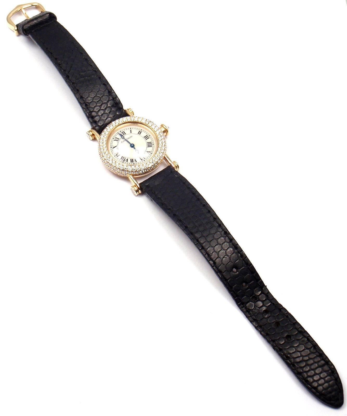 Cartier Ladies Yellow Gold Diamond Diabolo Quartz Wristwatch In Excellent Condition In Southampton, PA