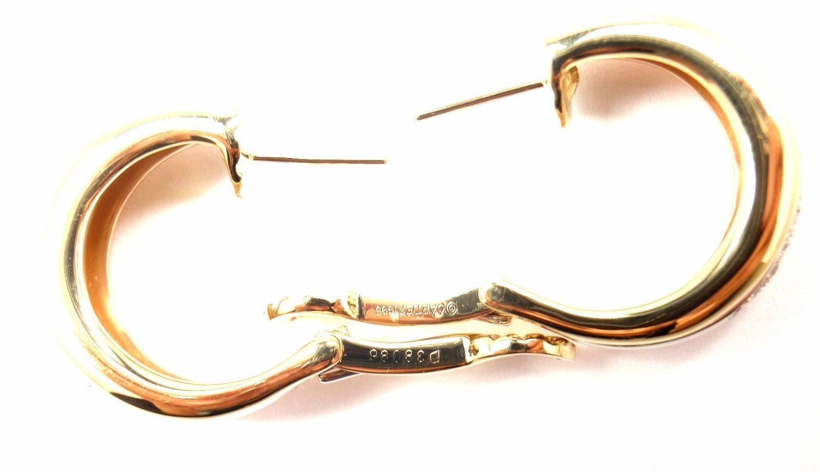 Cartier Trinity Diamond Hoop Tri-Color Gold Earrings 4