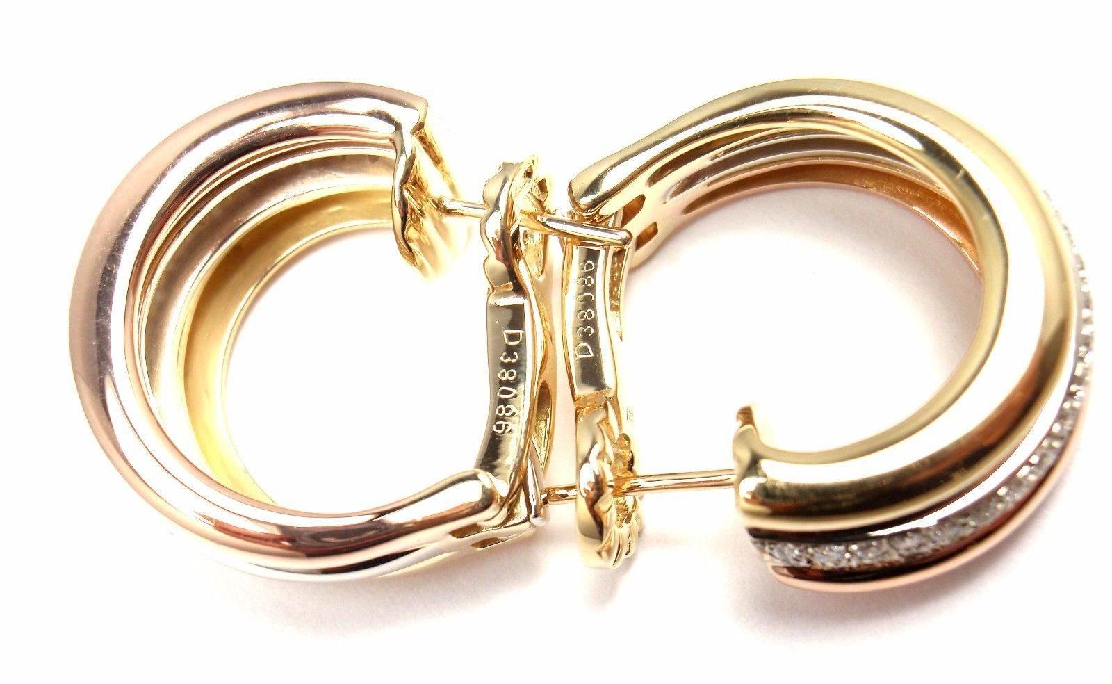 Cartier Trinity Diamond Hoop Tri-Color Gold Earrings 5