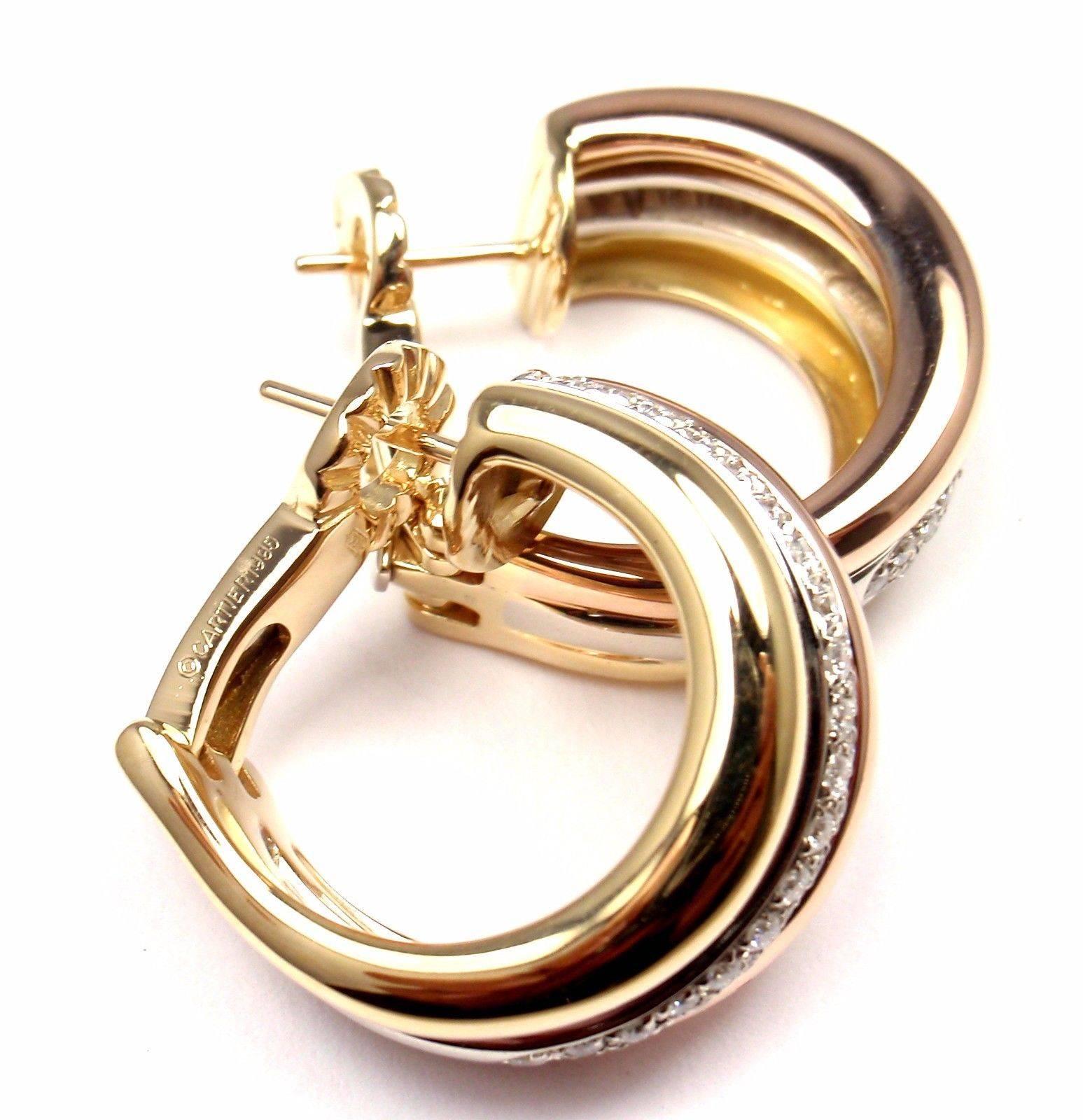 Cartier Trinity Diamond Hoop Tri-Color Gold Earrings 6