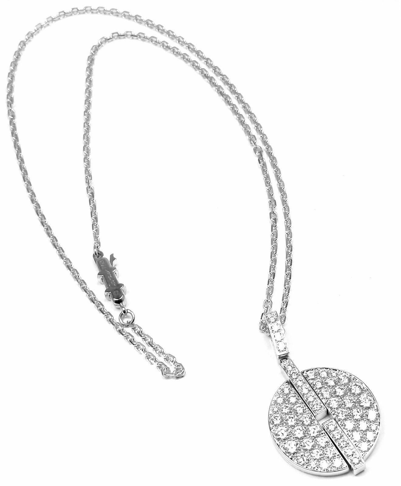 18k White Gold Pave Set Diamond Himalia Large Pendant Necklace by Cartier.
With Round brilliant cut diamonds
 VVS1 clarity, E color total weight approx. 1.75ct
This necklace is in mint condition and comes with original Cartier box.

Details:
Chain