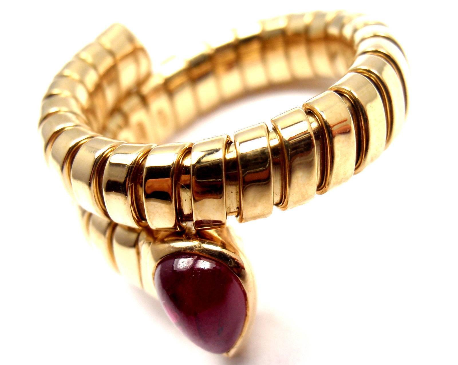 Women's or Men's Bulgari Tubogas Ruby Coil Snake Yellow Gold Ring