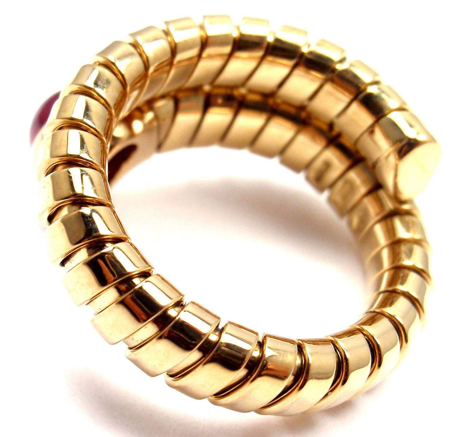Bulgari Tubogas Ruby Coil Snake Yellow Gold Ring 3