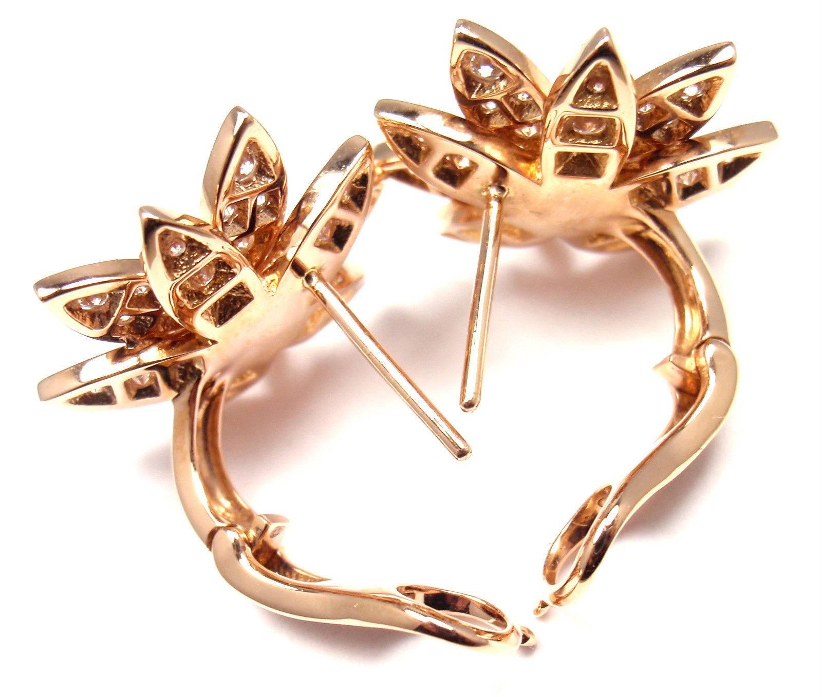 Van Cleef & Arpels Lotus Diamond Flower Rose Gold Earrings In New Condition In Holland, PA
