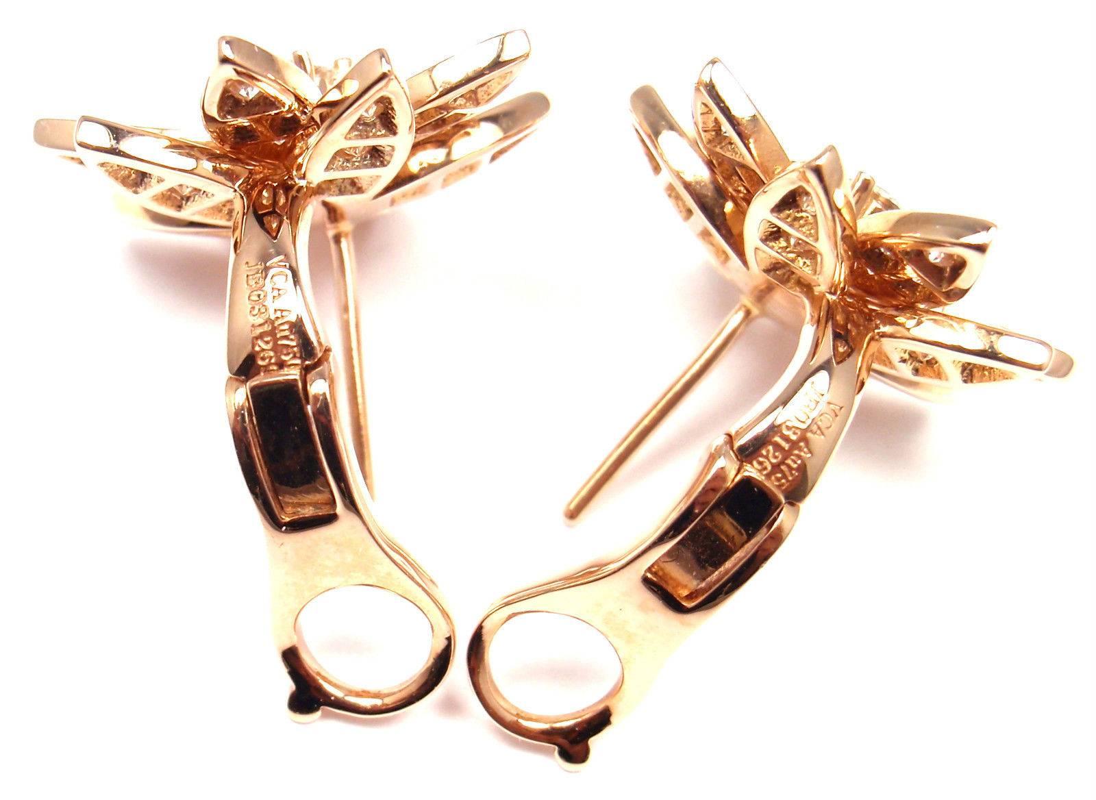 Women's or Men's Van Cleef & Arpels Lotus Diamond Flower Rose Gold Earrings