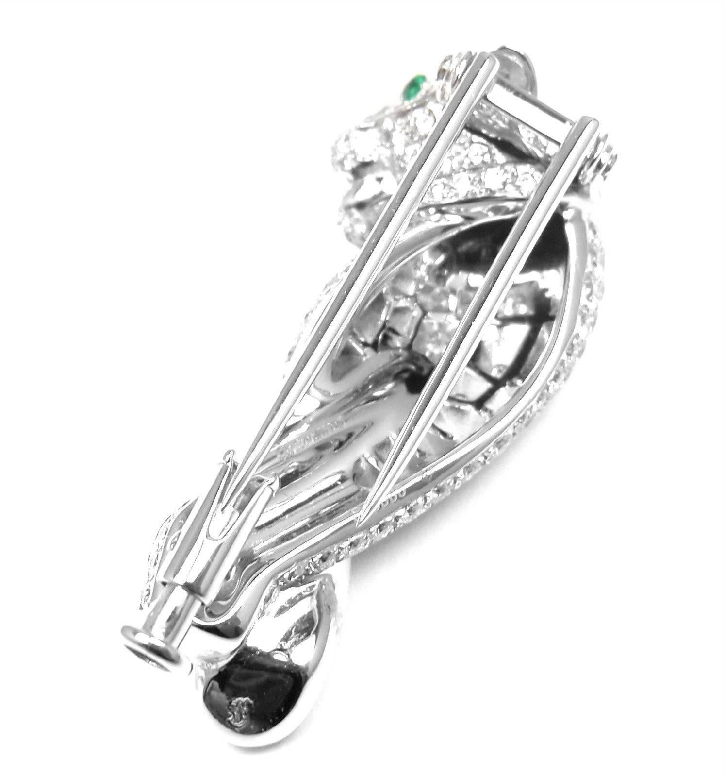 Cartier Panther Panthere Diamond Onyx Emerald White Gold Pin Brooch 1