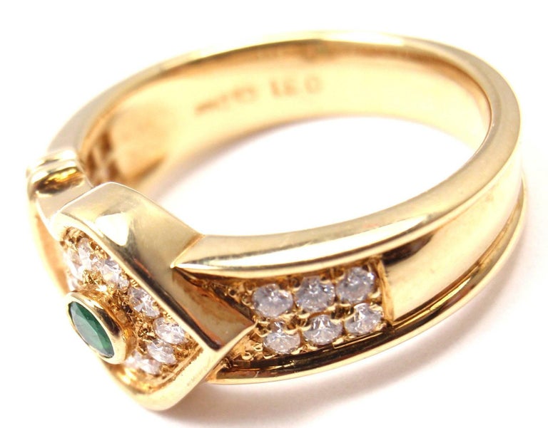 Christian Dior Diamond Emerald Yellow Gold Ring For Sale (Free Shipping
