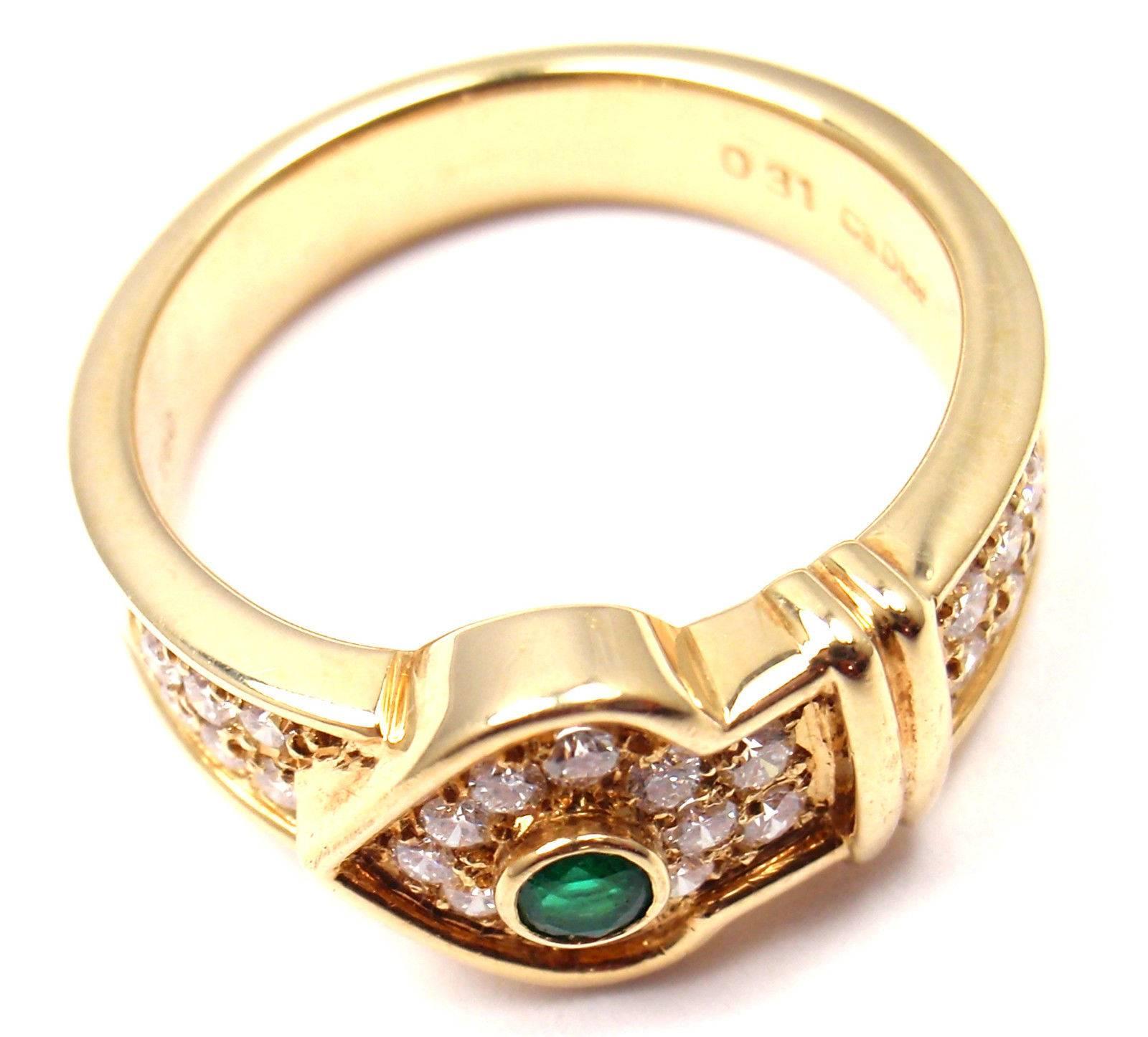 Women's or Men's Christian Dior Diamond Emerald Yellow Gold Ring