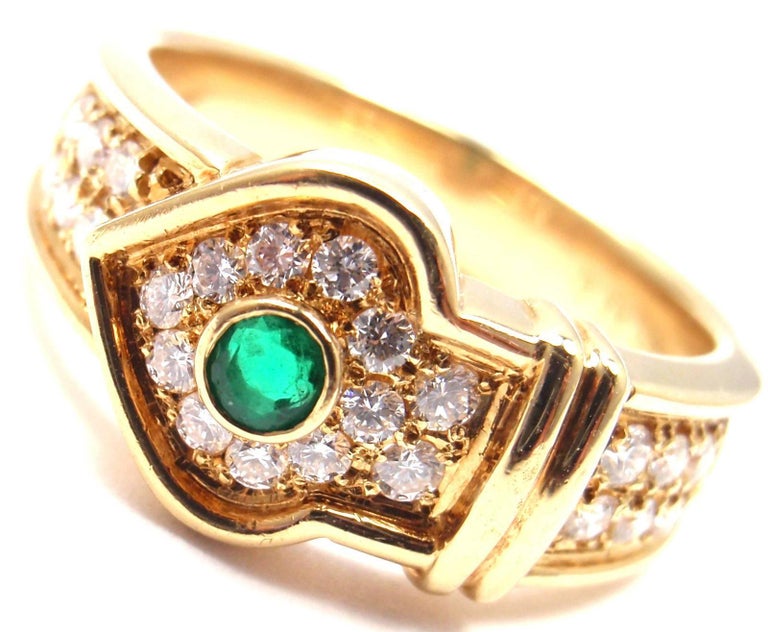 Christian Dior Diamond Emerald Yellow Gold Ring For Sale (Free Shipping