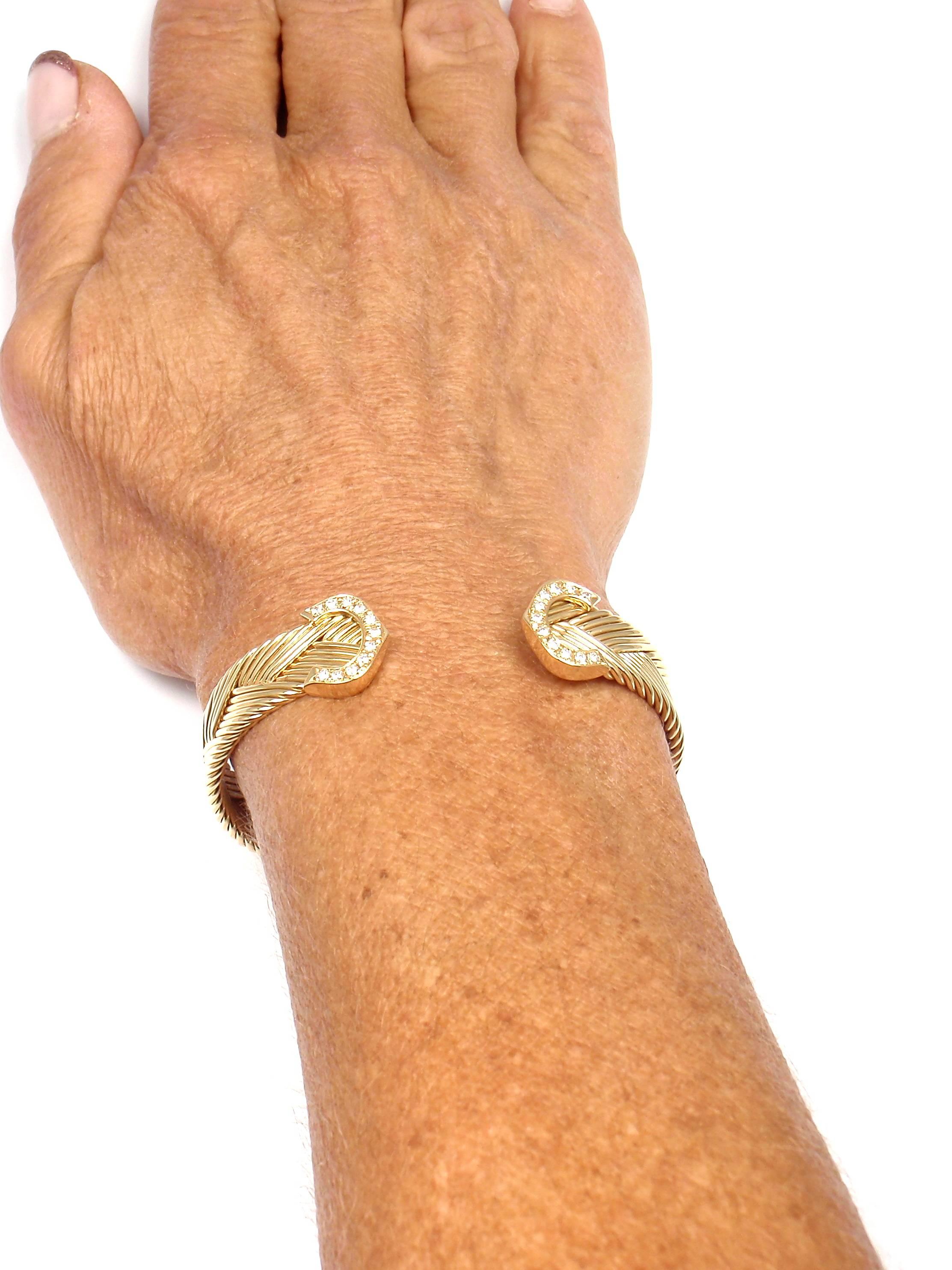 Cartier Vintage Double C Diamond Basket Weave Cuff Yellow Gold Bracelet 4
