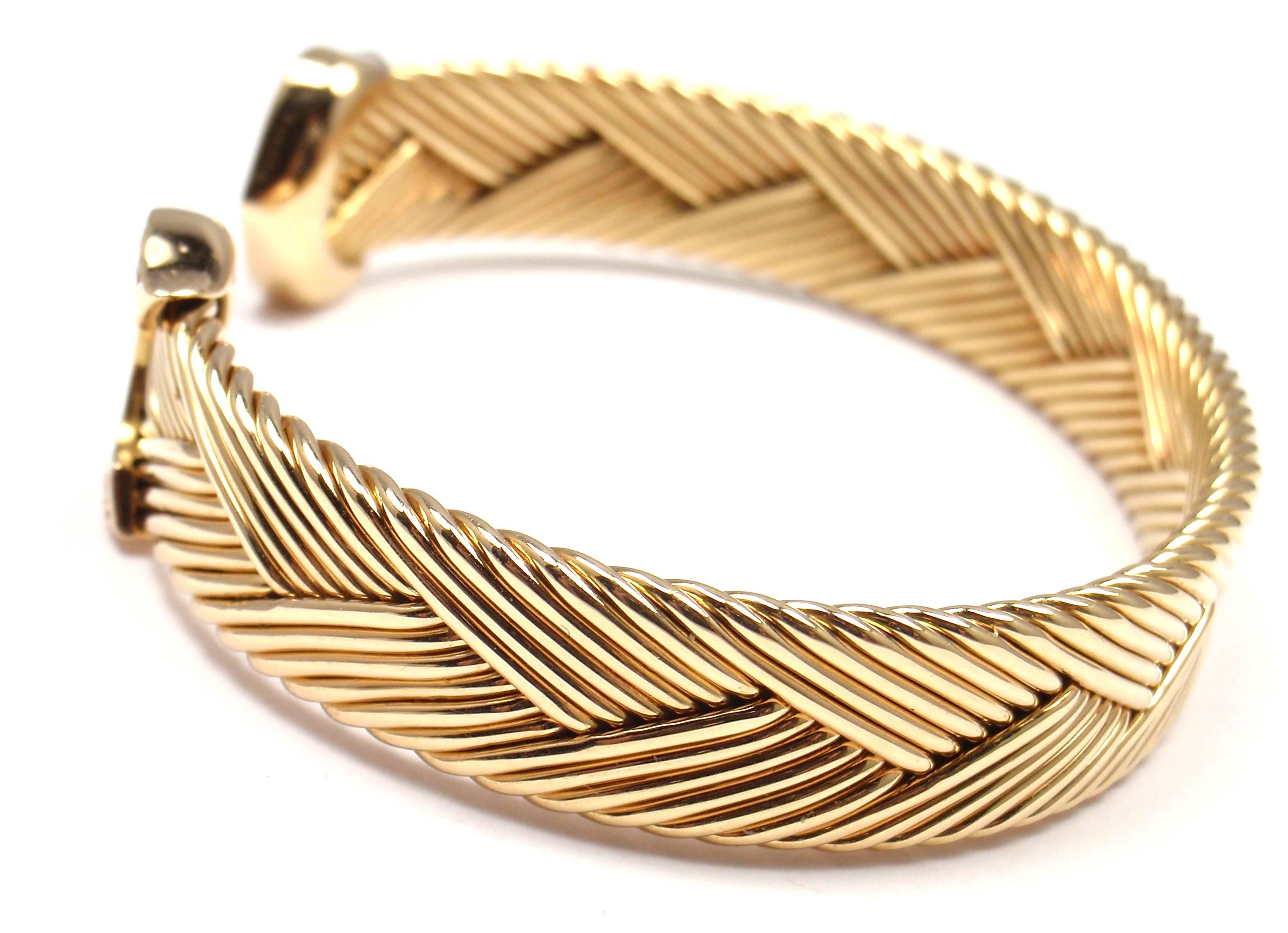Cartier Vintage Double C Diamond Basket Weave Cuff Yellow Gold Bracelet In New Condition In Southampton, PA