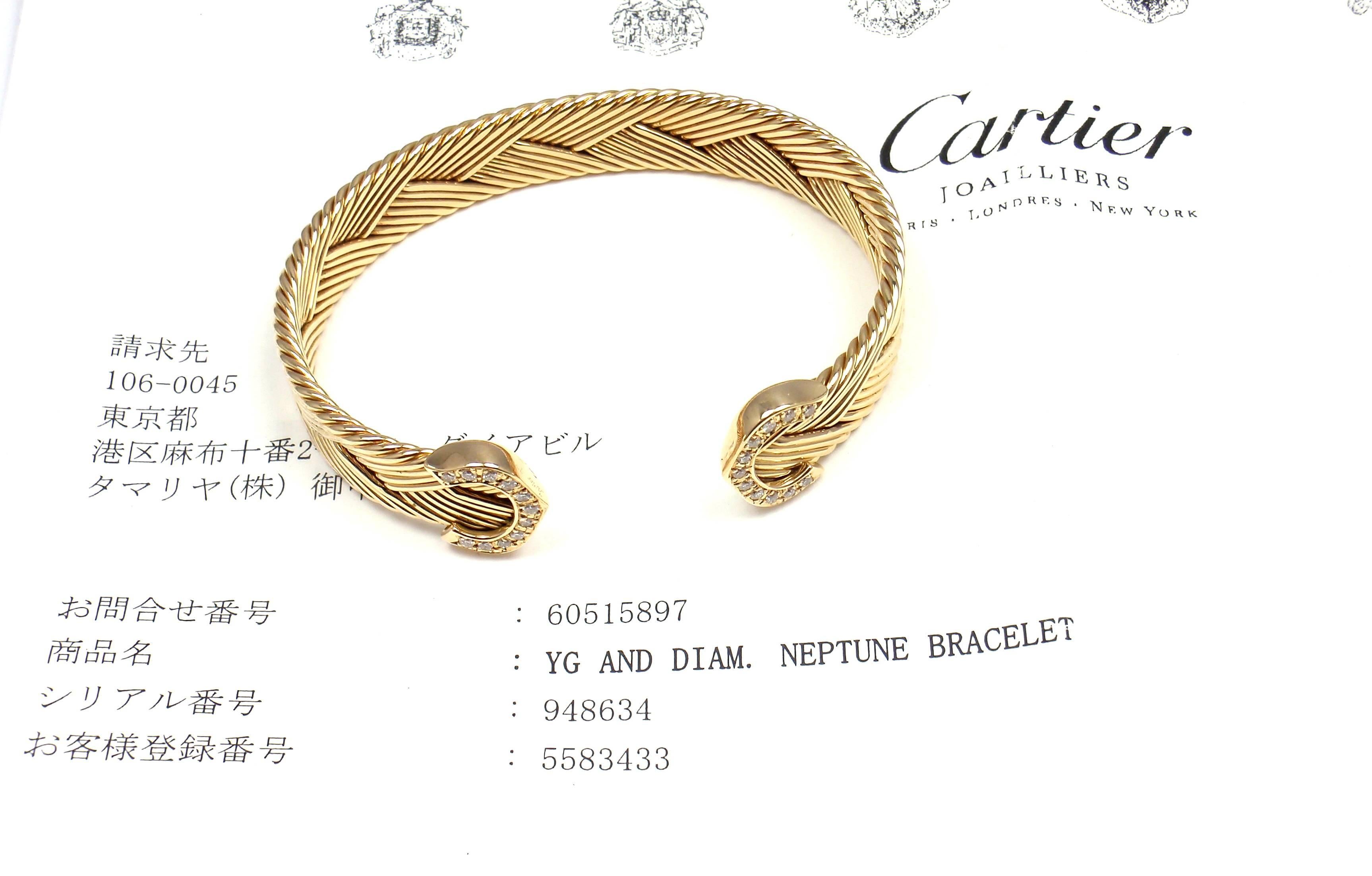 Cartier Vintage Double C Diamond Basket Weave Cuff Yellow Gold Bracelet 1