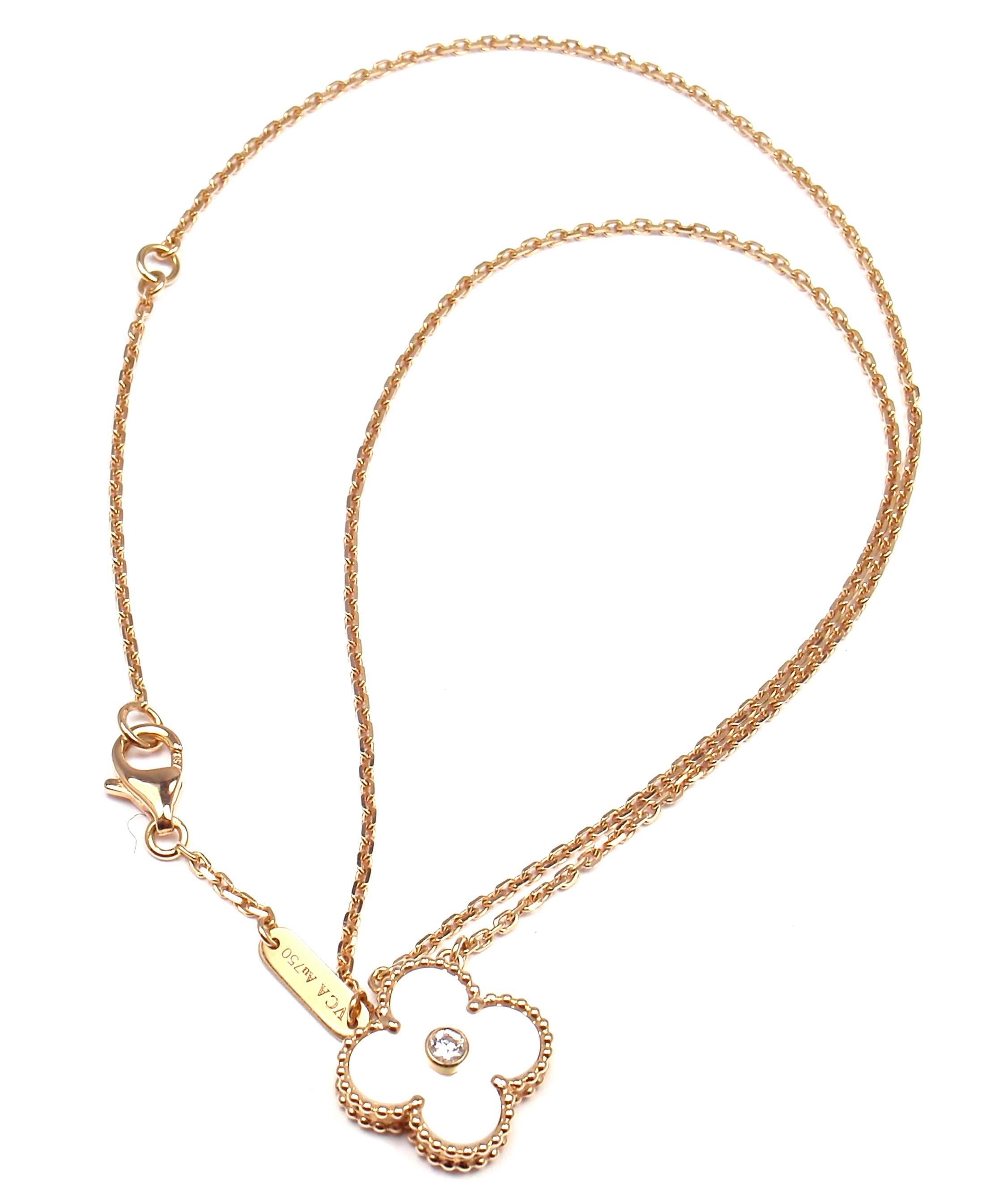 Van Cleef & Arpels Ltd Ed Alhambra Diamond Mother-of-Pearl Rose Gold Necklace 5