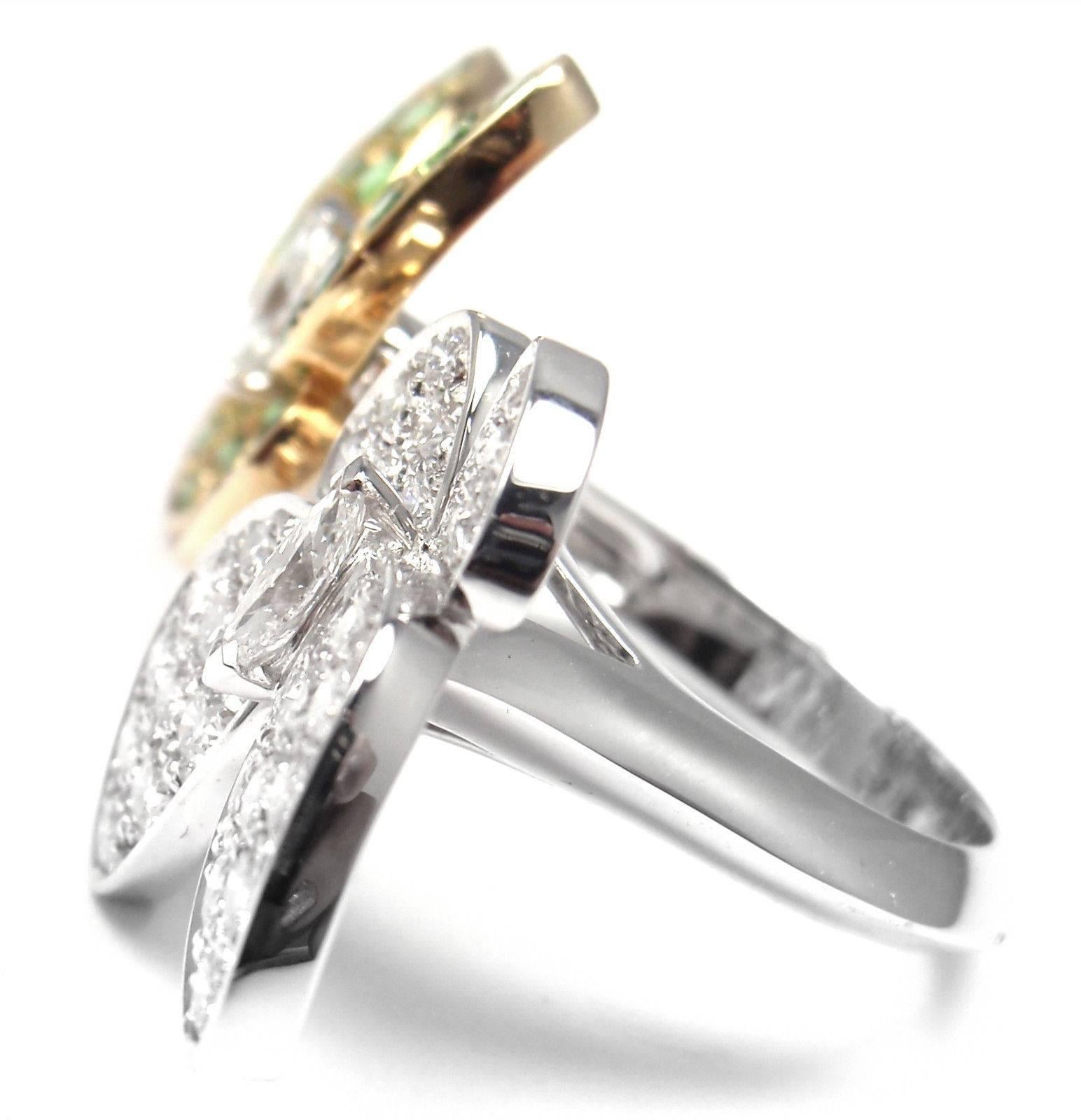 Van Cleef & Arpels Two Butterfly Diamond Tsavorite Between Finger Gold Ring 1