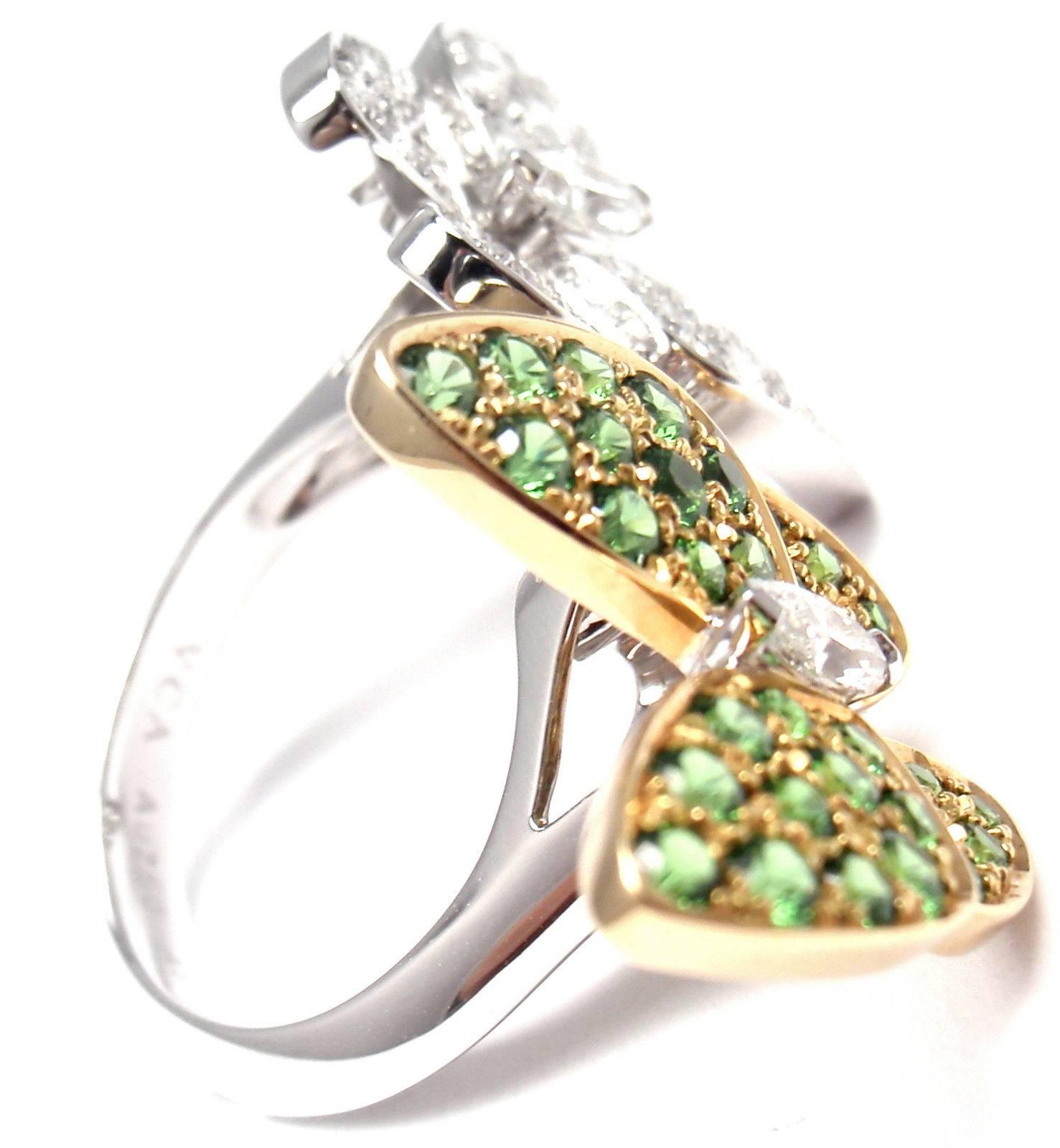 Van Cleef & Arpels Two Butterfly Diamond Tsavorite Between Finger Gold Ring 2