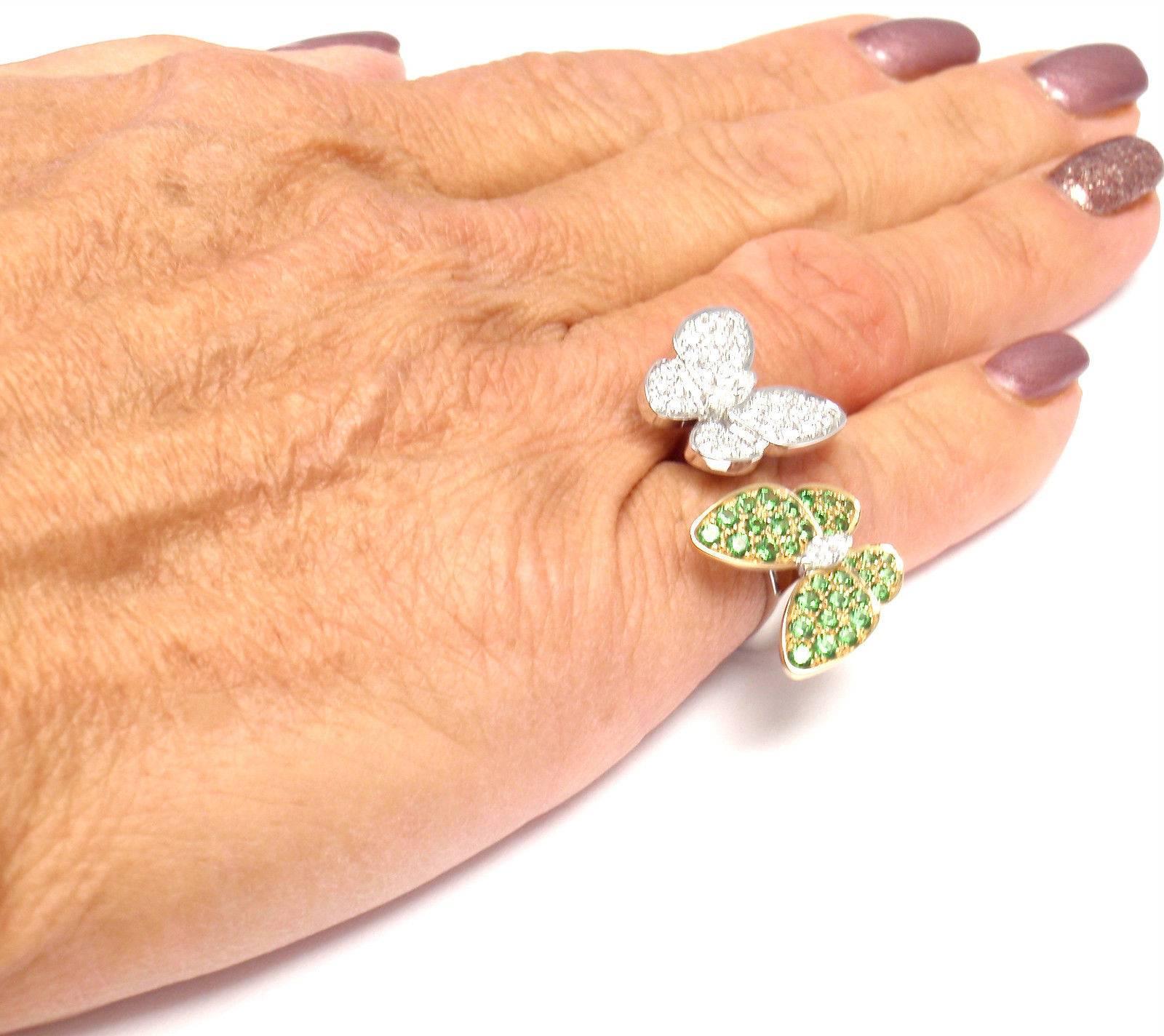 Van Cleef & Arpels Two Butterfly Diamond Tsavorite Between Finger Gold Ring 3