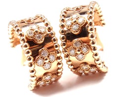 Van Cleef & Arpels Perlee Clovers Diamond Rose Gold Hoop Earrings