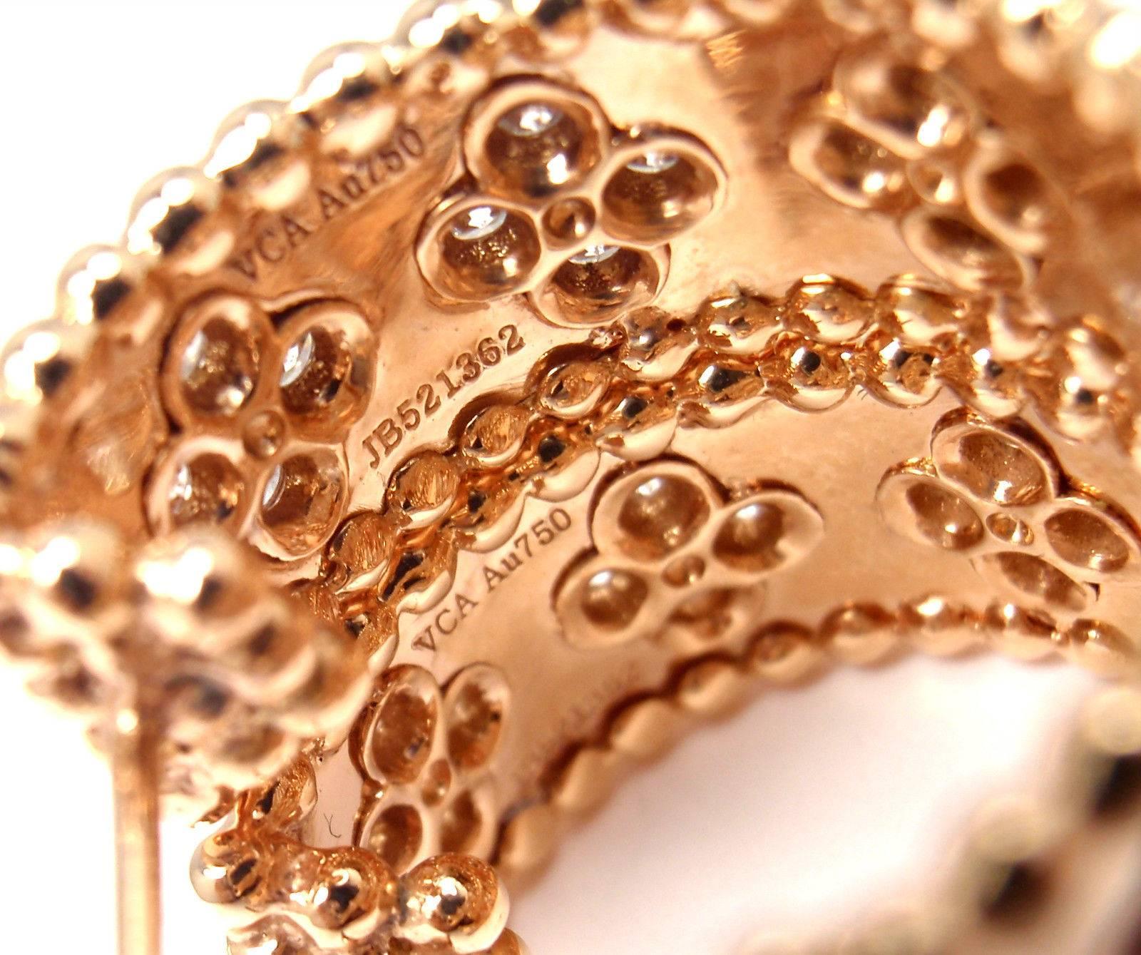 Van Cleef & Arpels Perlee Clovers Diamond Rose Gold Hoop Earrings In New Condition In Holland, PA