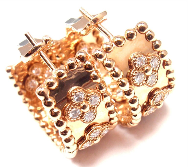 Van Cleef & Arpels Perlée Clover Diamond 18K Rose Gold Hoop Earrings Van  Cleef & Arpels