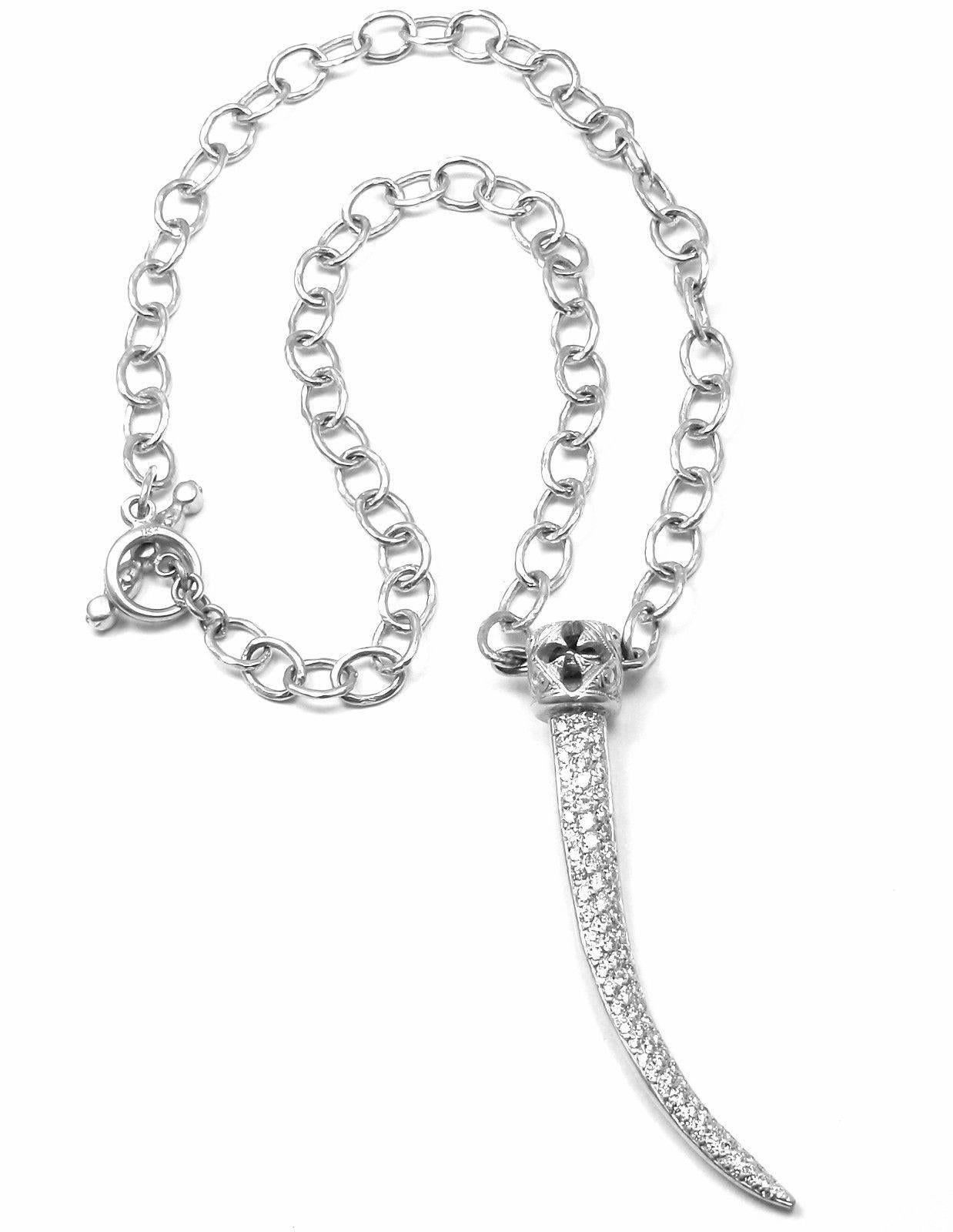 18k White Gold Diamond Large Claw Pendant Necklace by Loree Rodkin. 
With Round diamonds estimated total diamond weight 1.450cts
This This necklace used to belong to Jackie Collins and was 
purchased from her jewelry estate collection.

Details:
