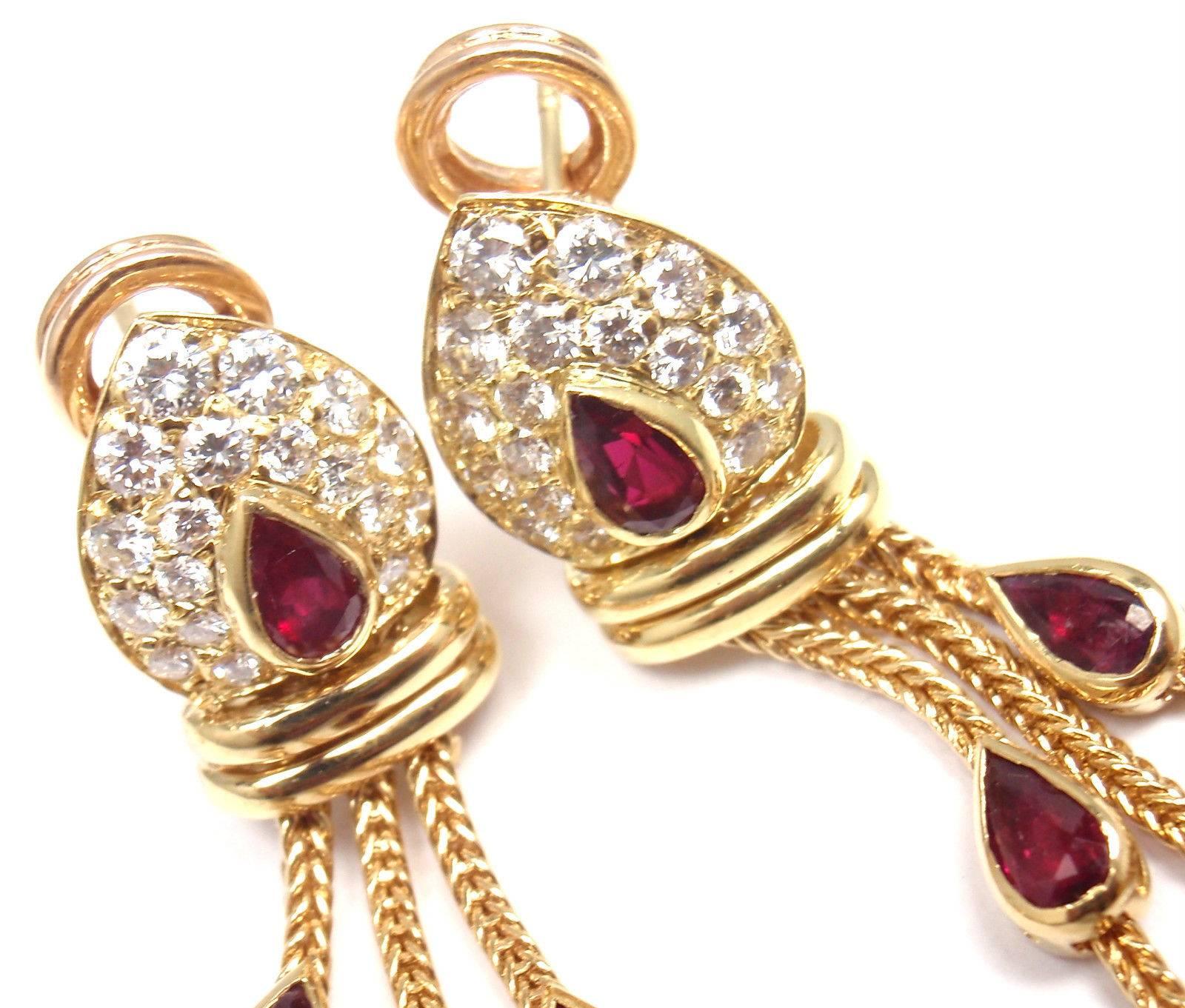 Vintage Van Cleef & Arpels Diamond Ruby Hanging Drop Earrings In New Condition In Holland, PA