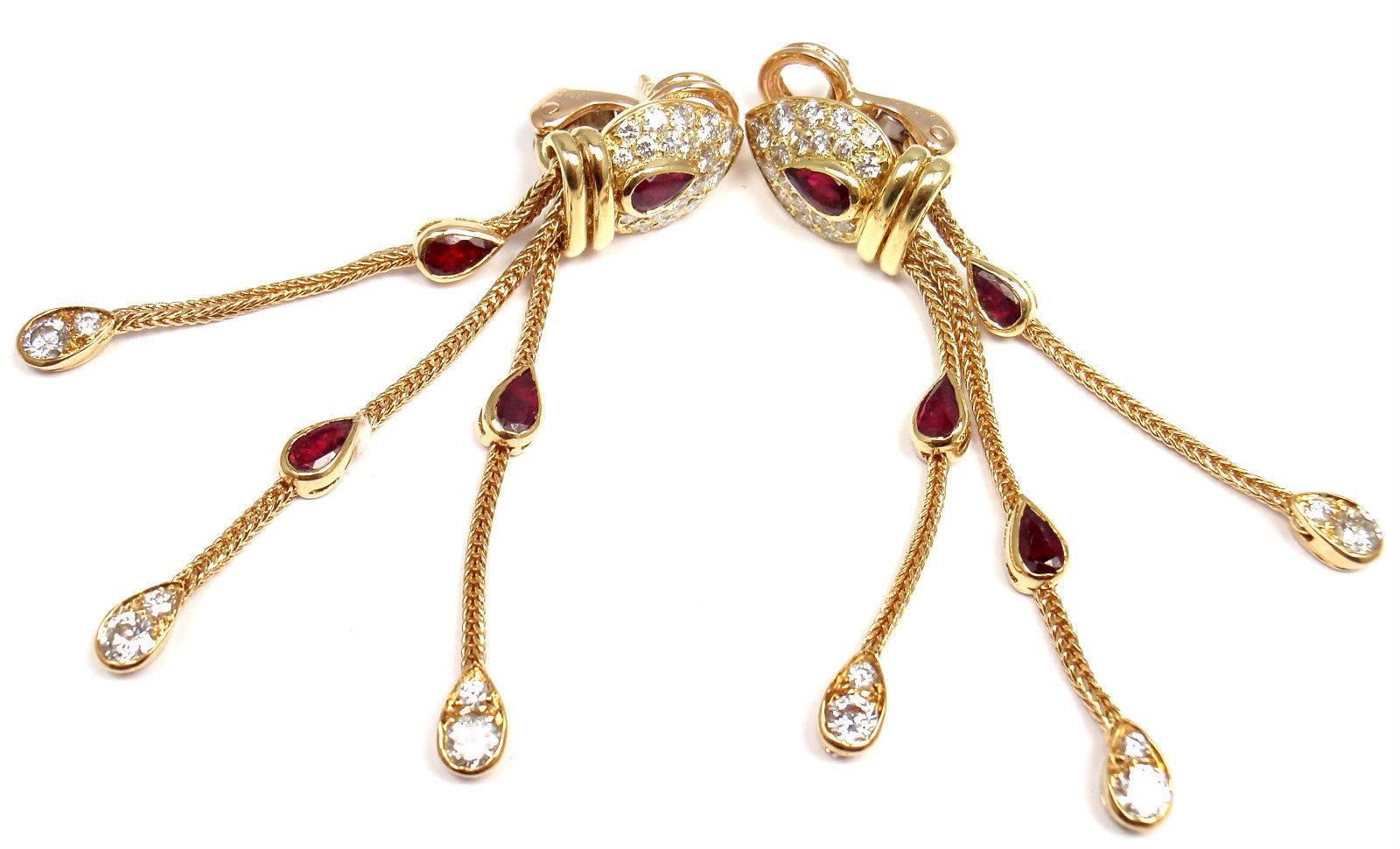 Women's or Men's Vintage Van Cleef & Arpels Diamond Ruby Hanging Drop Earrings
