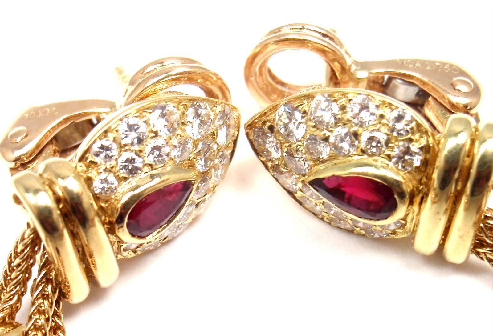 Vintage Van Cleef & Arpels Diamond Ruby Hanging Drop Earrings 1