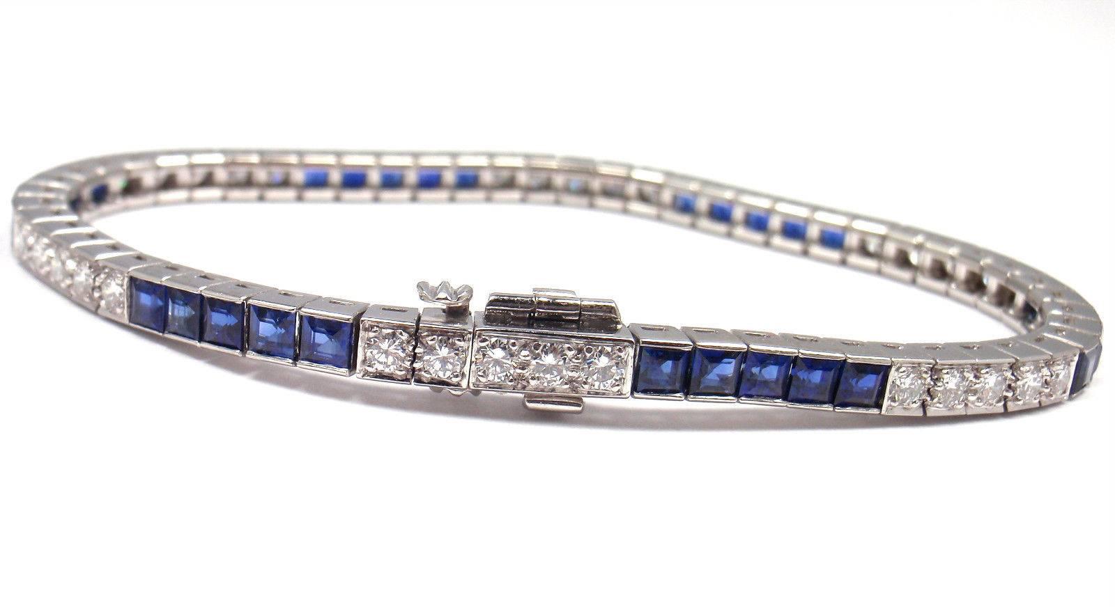 Cartier Diamond Sapphire Irid Platinum Line Tennis Bracelet 2
