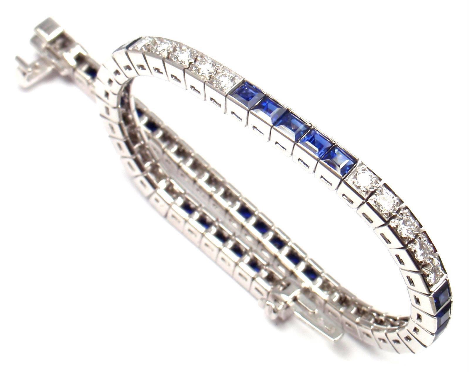 Cartier Diamond Sapphire Irid Platinum Line Tennis Bracelet 6