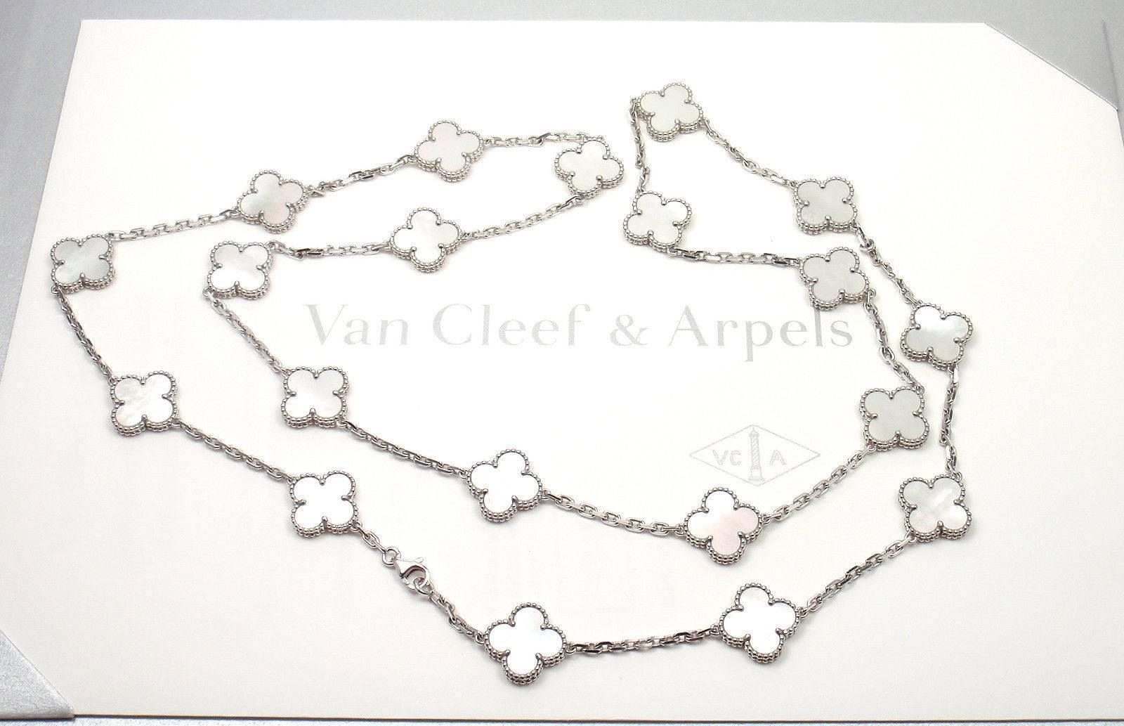 Van Cleef & Arpels 20 Mother-of-Pearl Alhambra White Gold Necklace 2