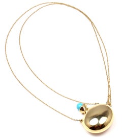 Vintage Tiffany & Co. Elsa Peretti Turquoise Perfume Bottle Yellow Gold Necklace