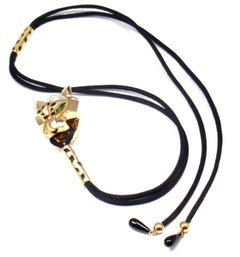 Cartier Panther Panthere Peridot Lacquer Yellow Gold Pendant  Long Cord Necklace