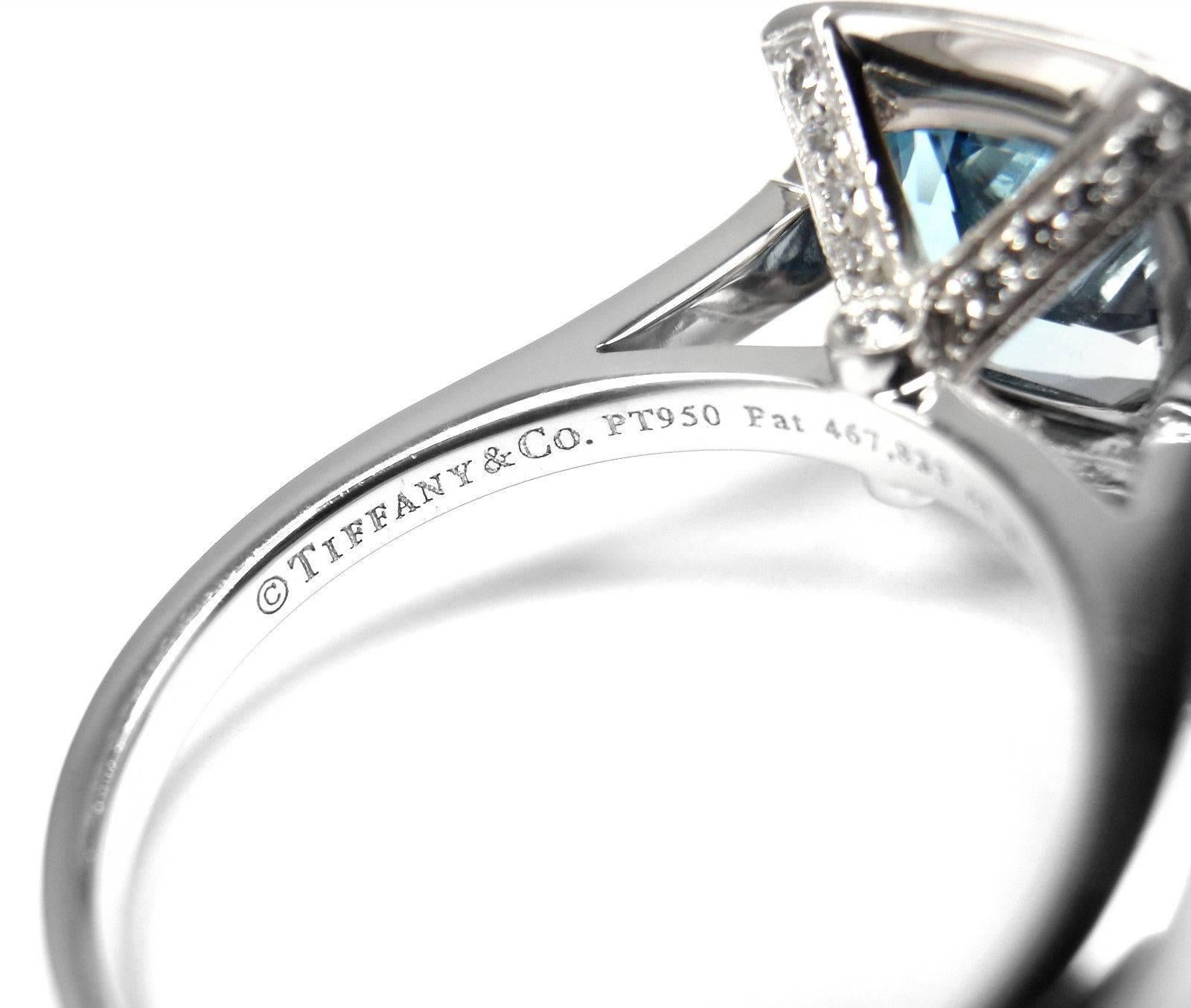 Tiffany & Co. Legacy Diamond 2.07 Carat Aquamarine Platinum Ring In New Condition In Holland, PA