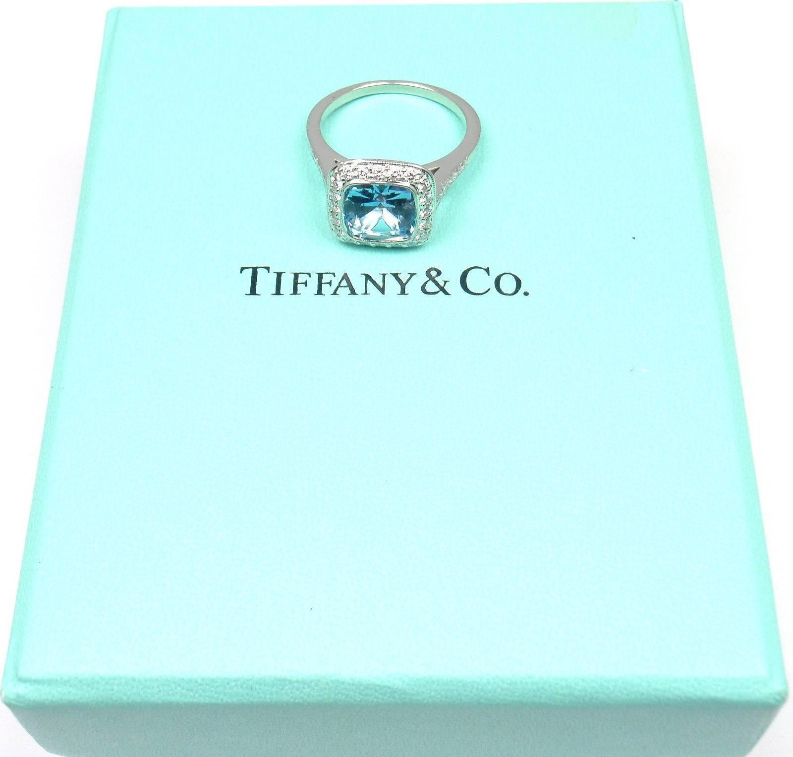 Tiffany & Co. Legacy Diamond 2.07 Carat Aquamarine Platinum Ring 3