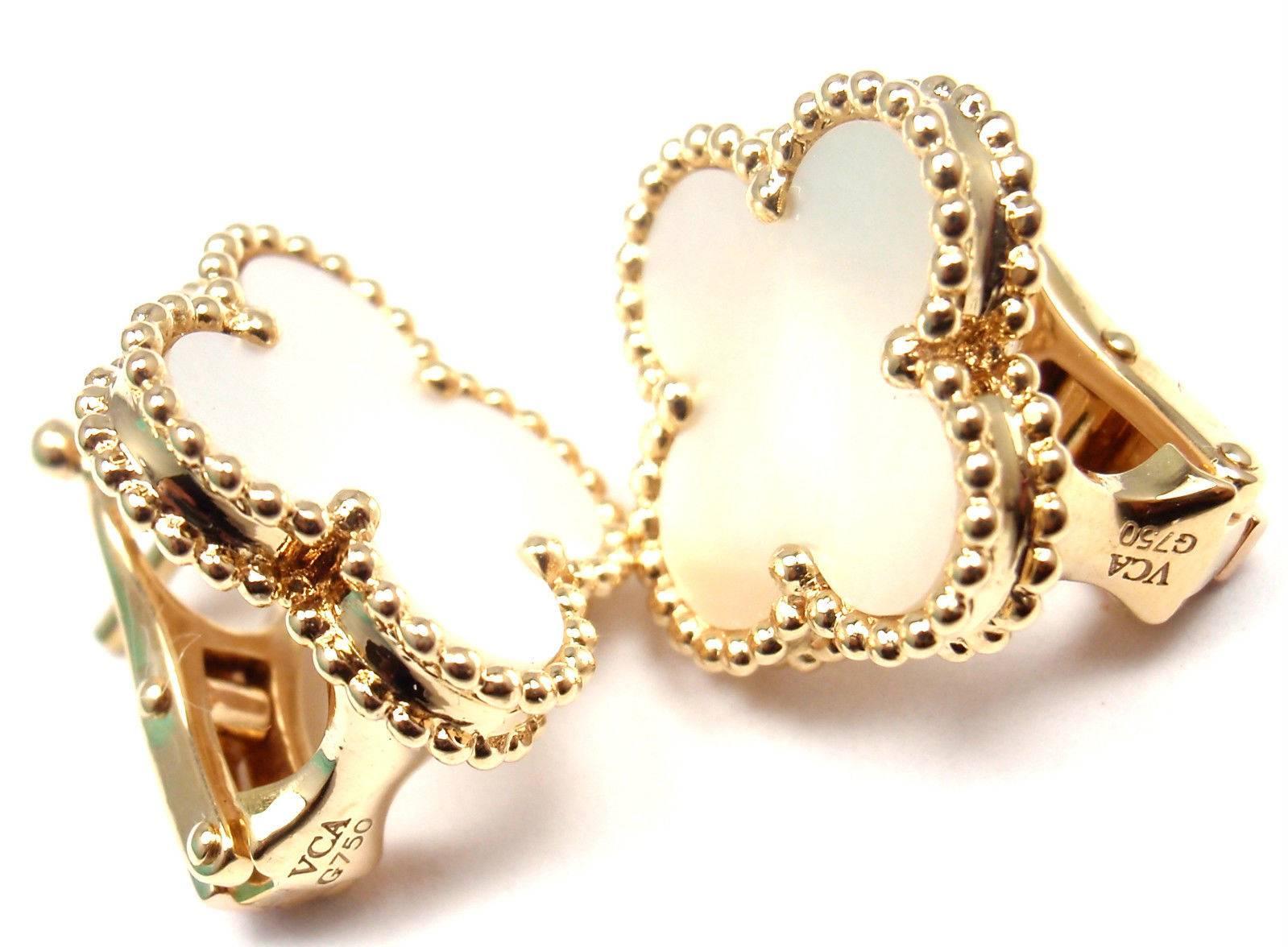 Van Cleef & Arpels Vintage Alhambra Mother-of-Pearl Yellow Gold Earrings 2
