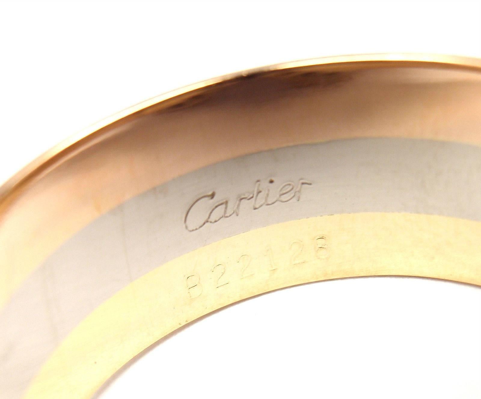 Cartier Double C Diamond Tricolor Gold Band Ring 2