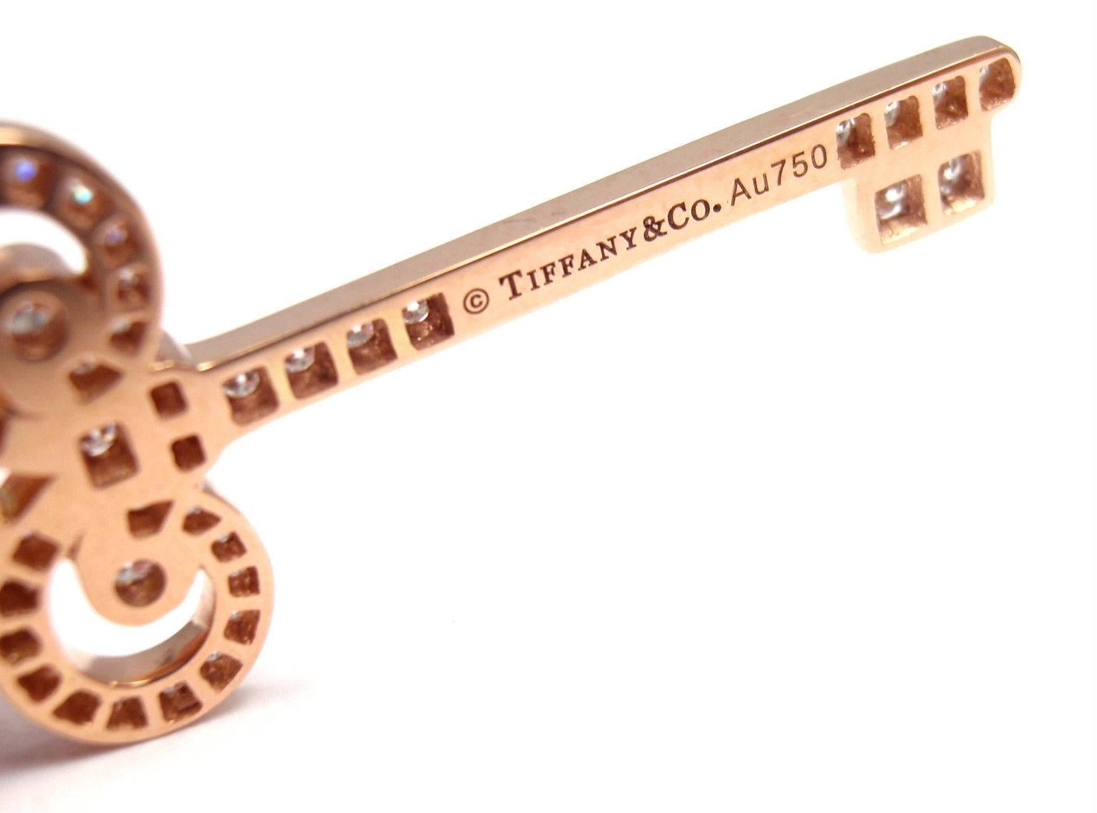 Tiffany & Co. Fleur-de-Lis Key Diamond Rose Gold Pendant Necklace In New Condition In Holland, PA