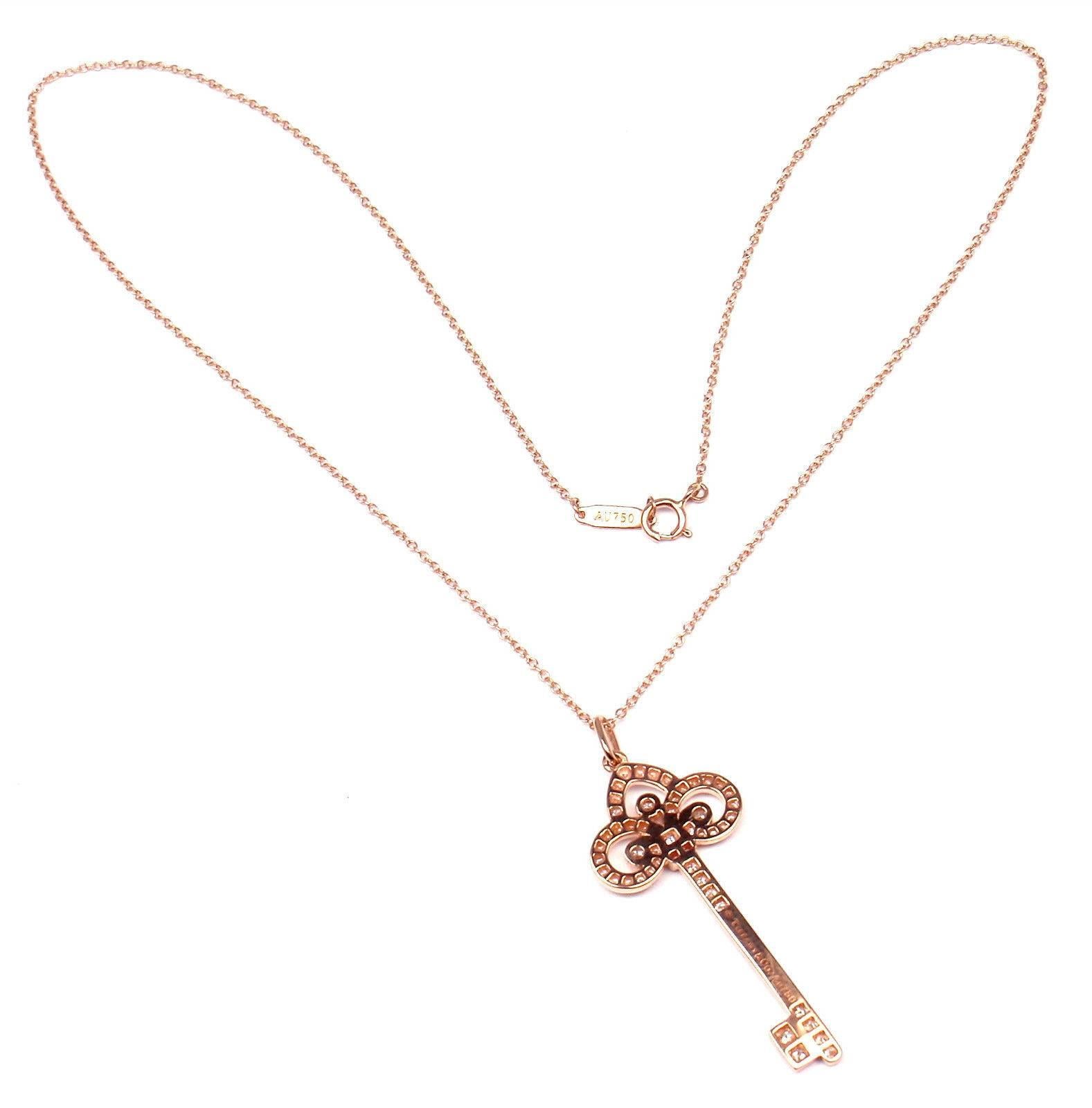 Tiffany & Co. Fleur-de-Lis Key Diamond Rose Gold Pendant Necklace 1