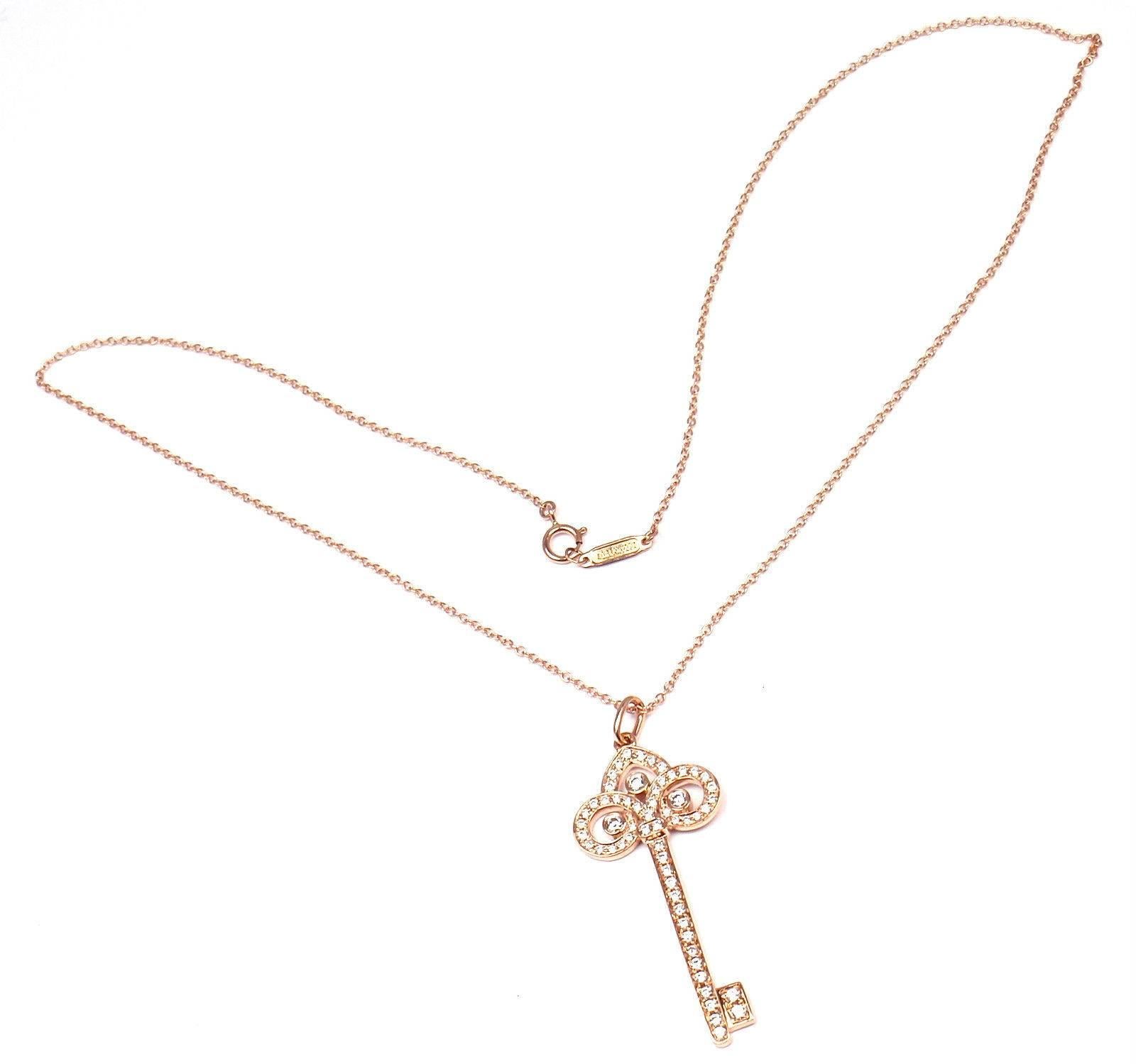Tiffany & Co. Fleur-de-Lis Key Diamond Rose Gold Pendant Necklace 3